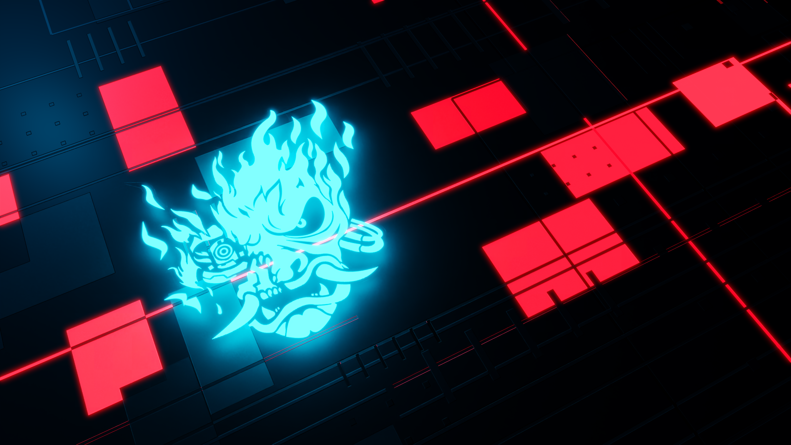 Cyberpunk Samurai Mask with Neon Grid HD Wallpaper