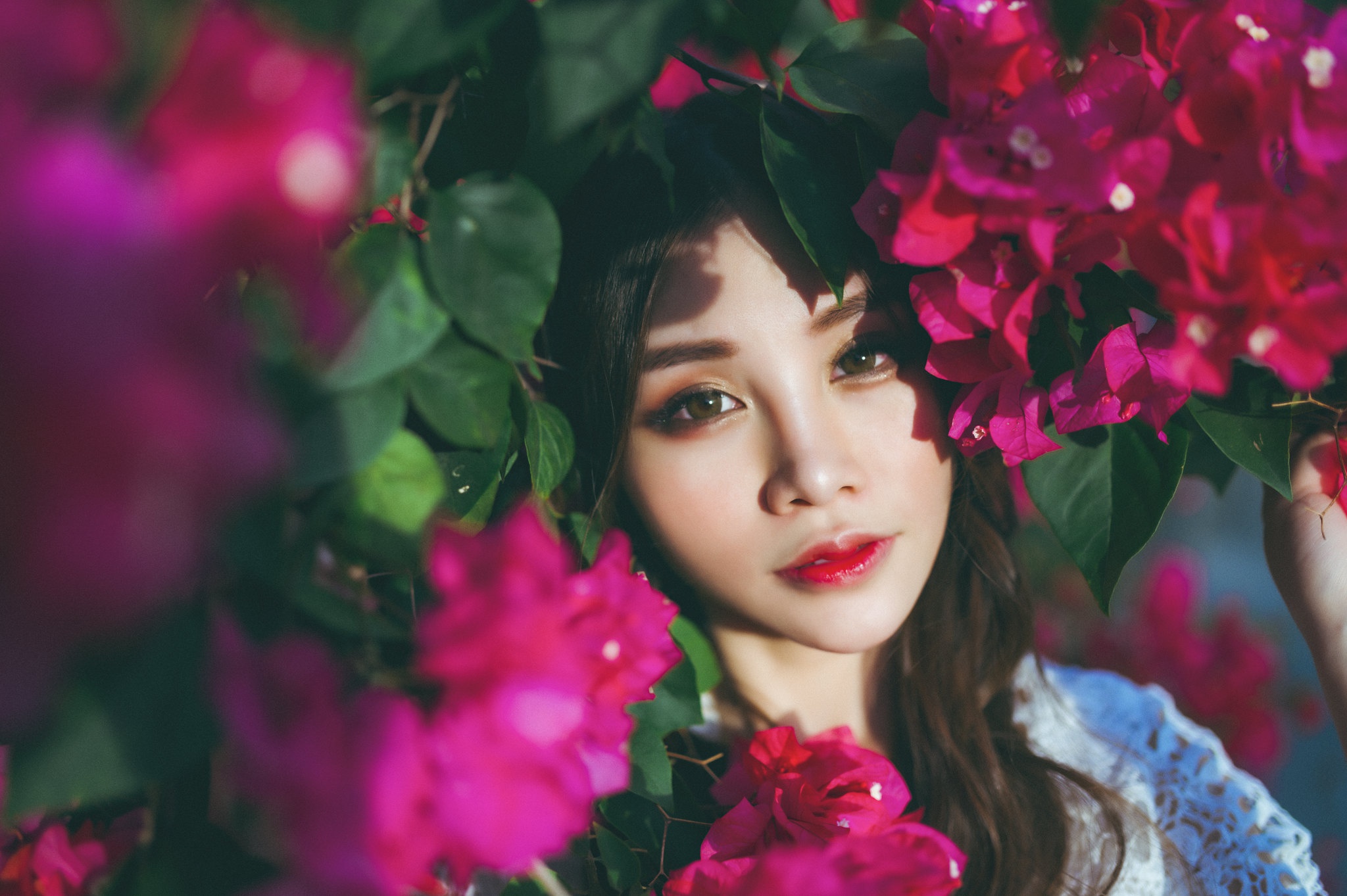 Asian woman with flowers HD Wallpaper