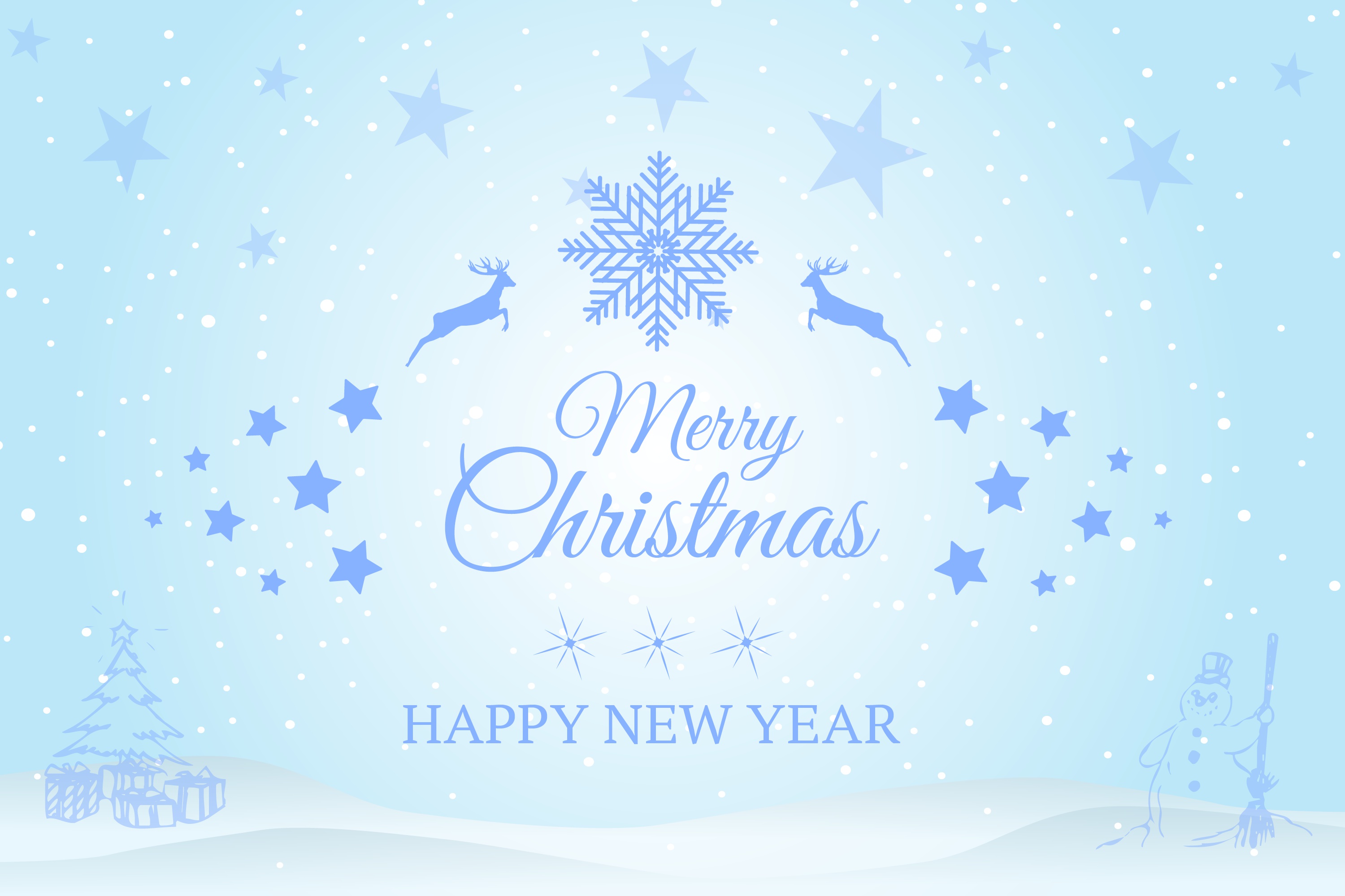 Merry Christmas Happy New Year Deer Snowflake Snowman HD Wallpaper