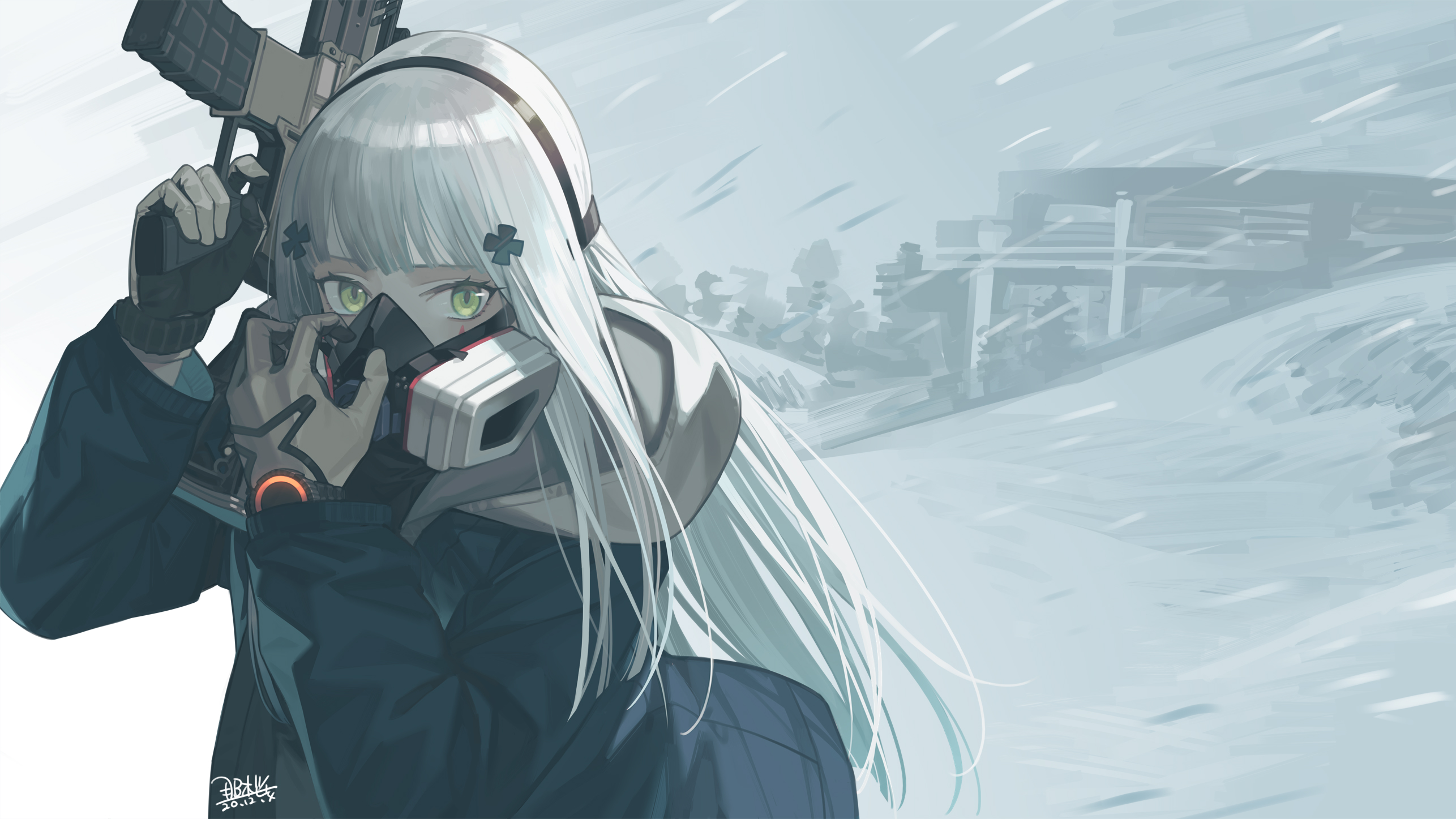 HK416 from Girls Frontline in a snowy environment HD Wallpaper