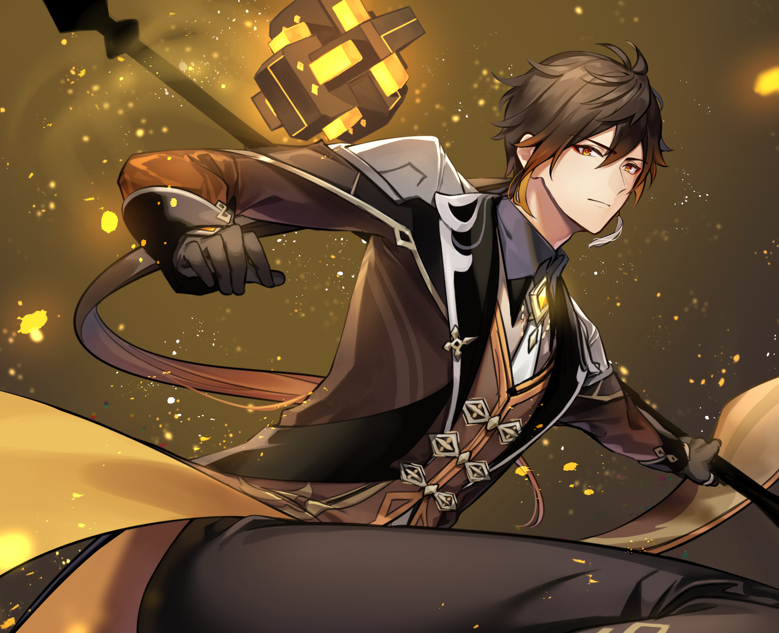 Zhongli from Genshin Impact holding a Geo polearm HD Wallpaper