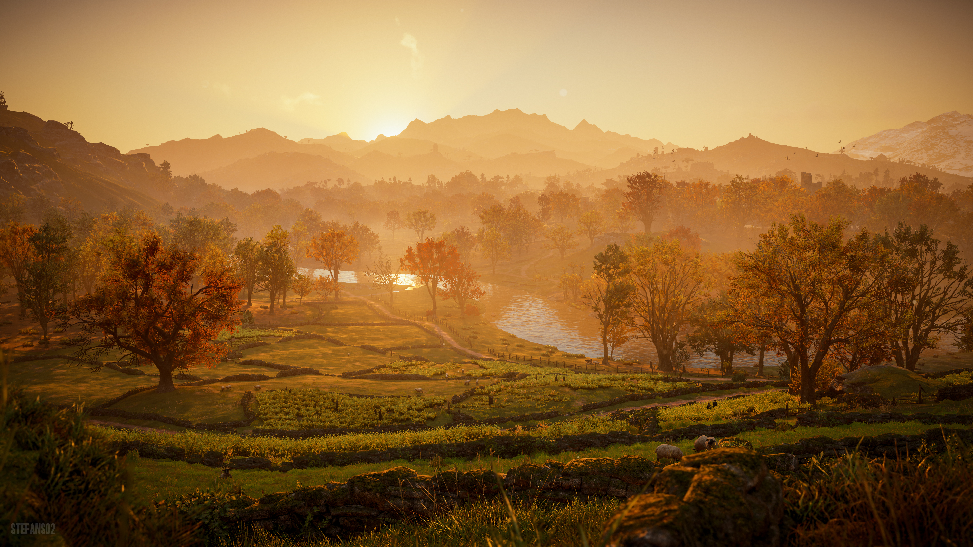 Assassin's Creed Valhalla landscape at sunset HD Wallpaper