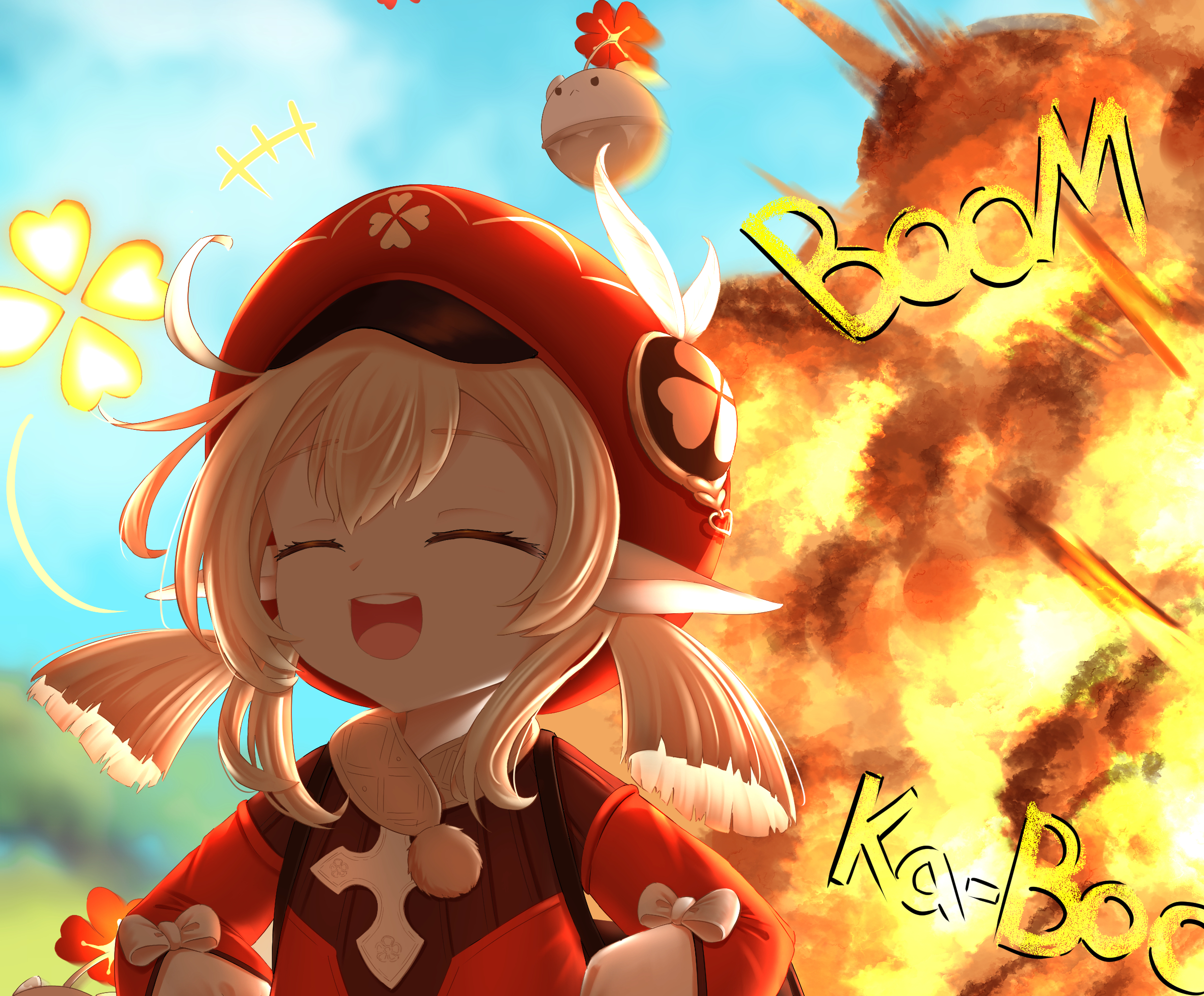Klee from Genshin Impact with an explosion HD Wallpaper