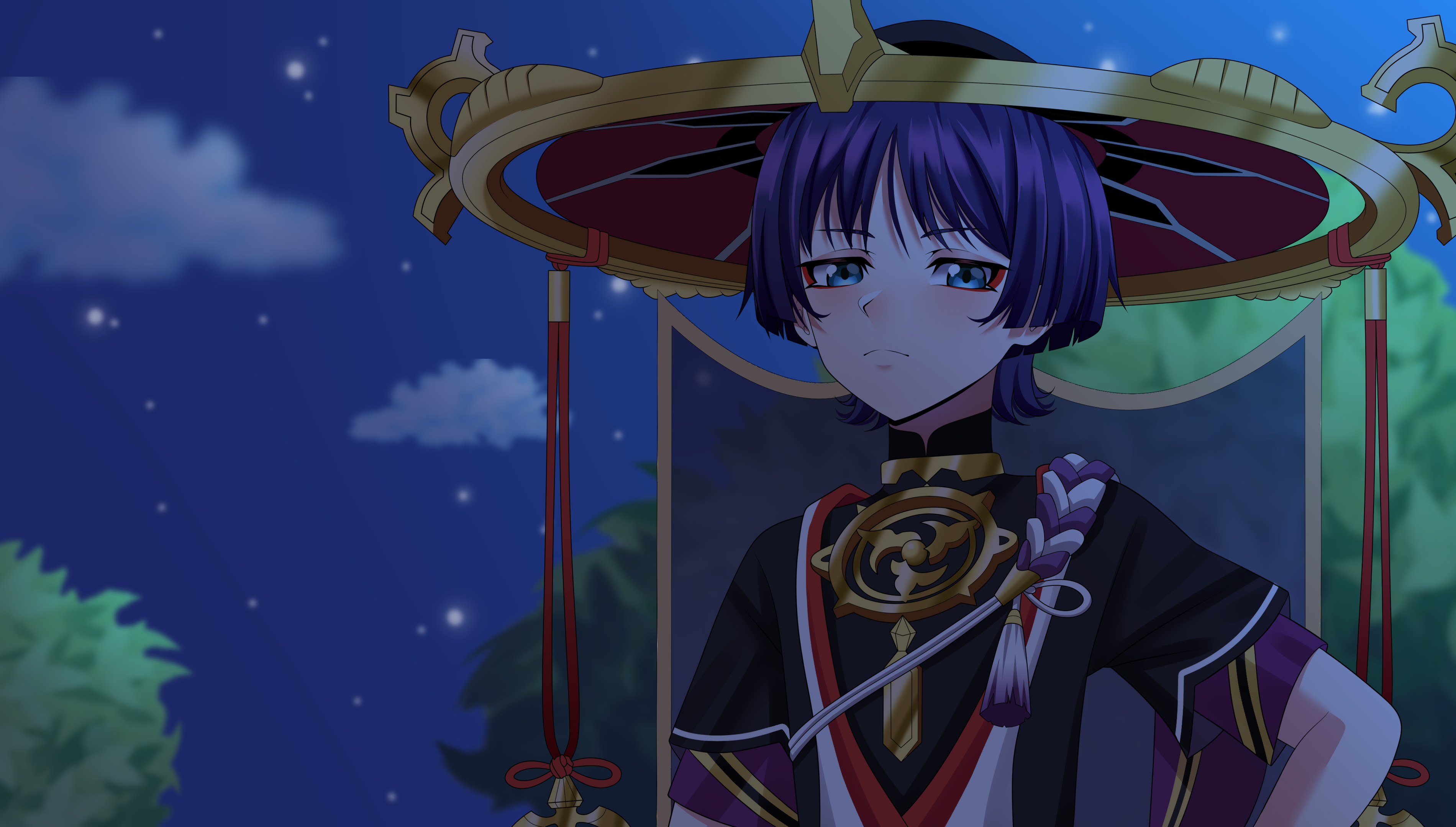 Scaramouche from Genshin Impact sitting on a throne HD Wallpaper