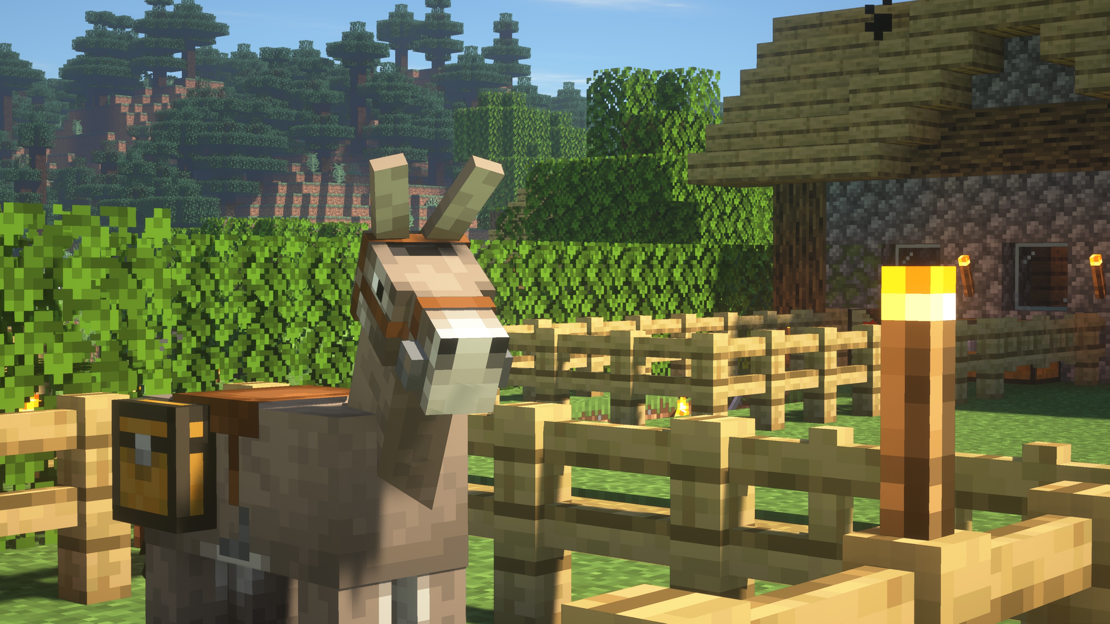 Donkey with saddlebags in Minecraft HD Wallpaper