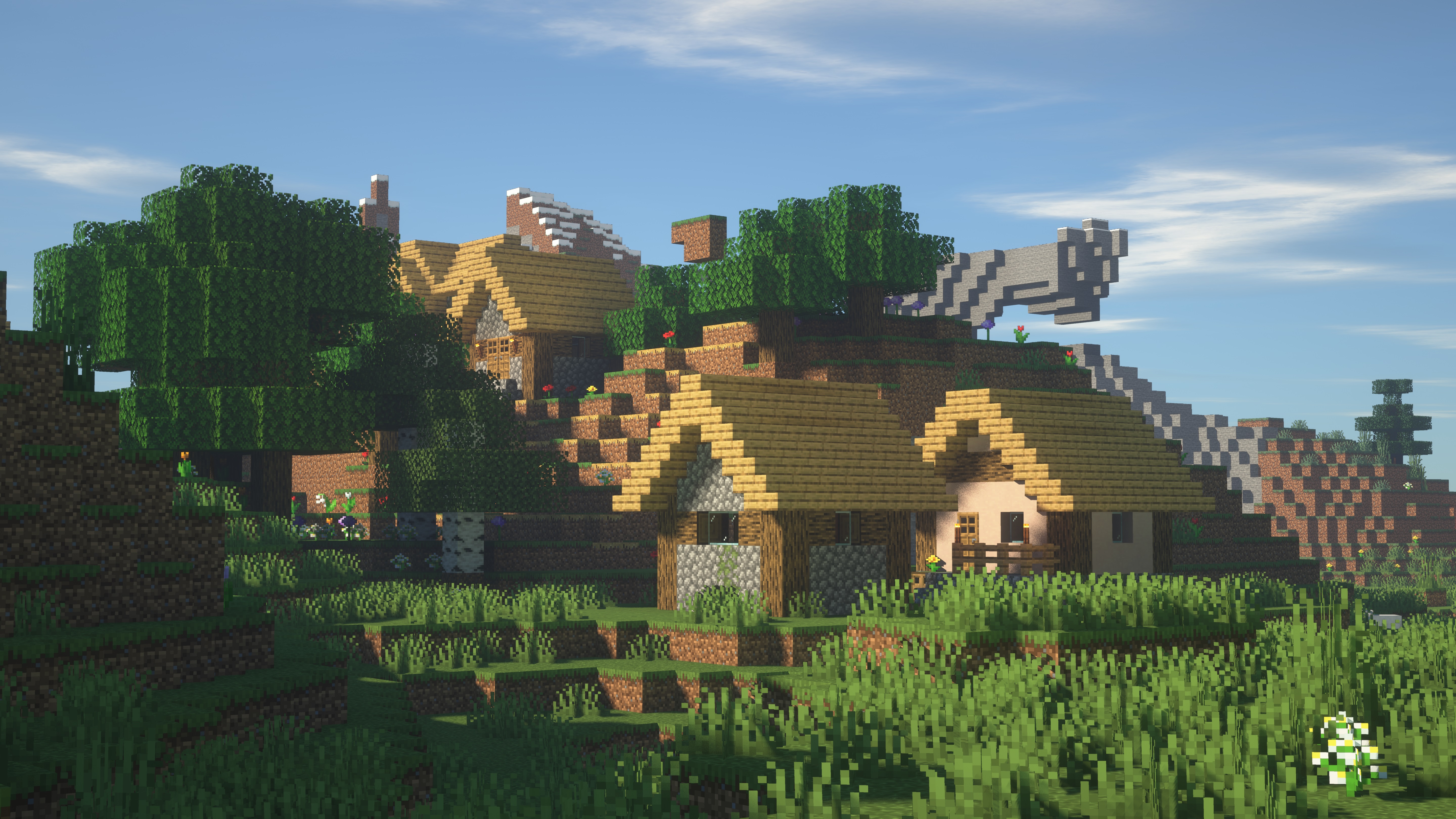 Minecraft Village with Trees and Sky HD Wallpaper