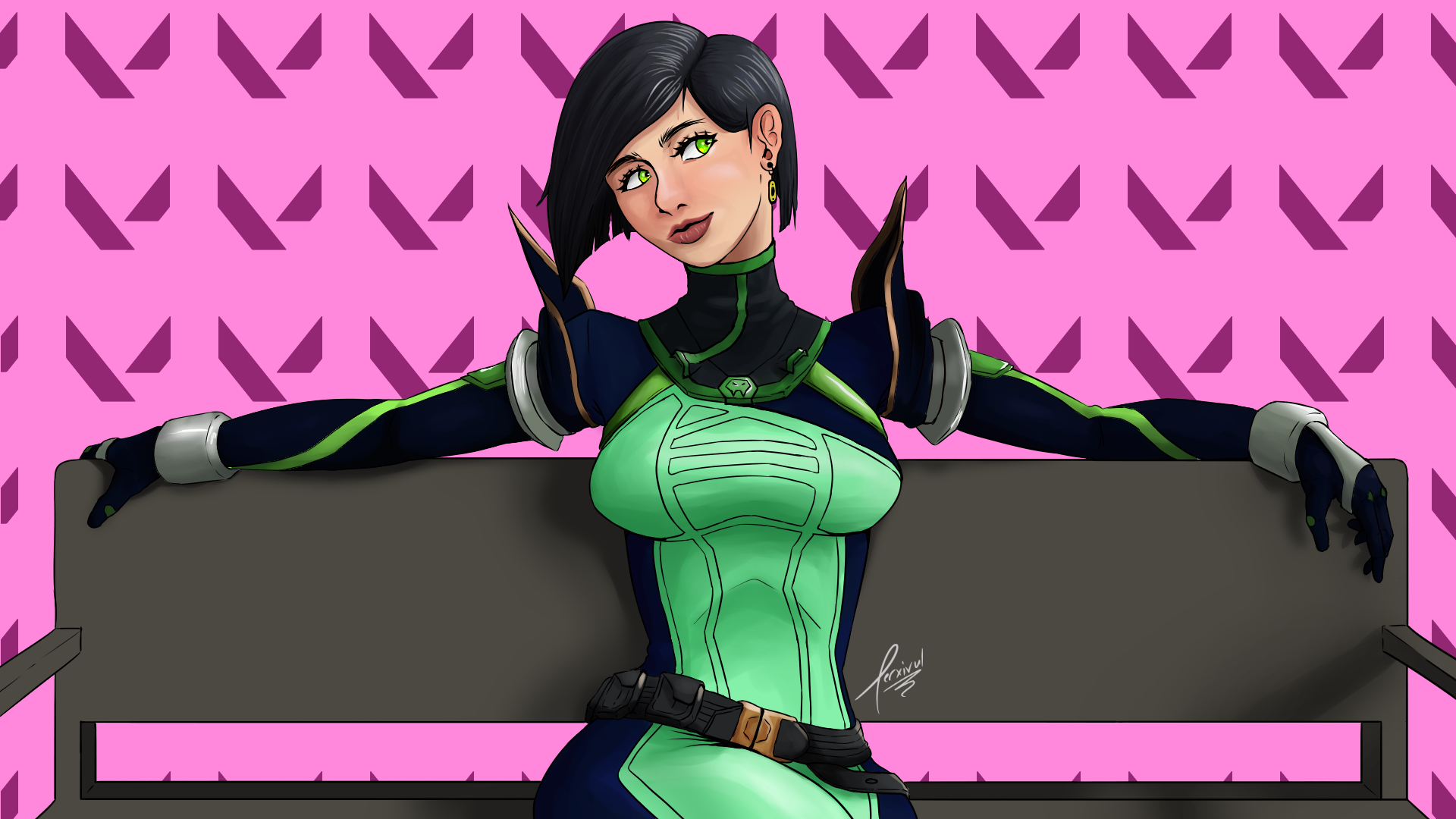 Viper from Valorant sitting on a bench HD Wallpaper