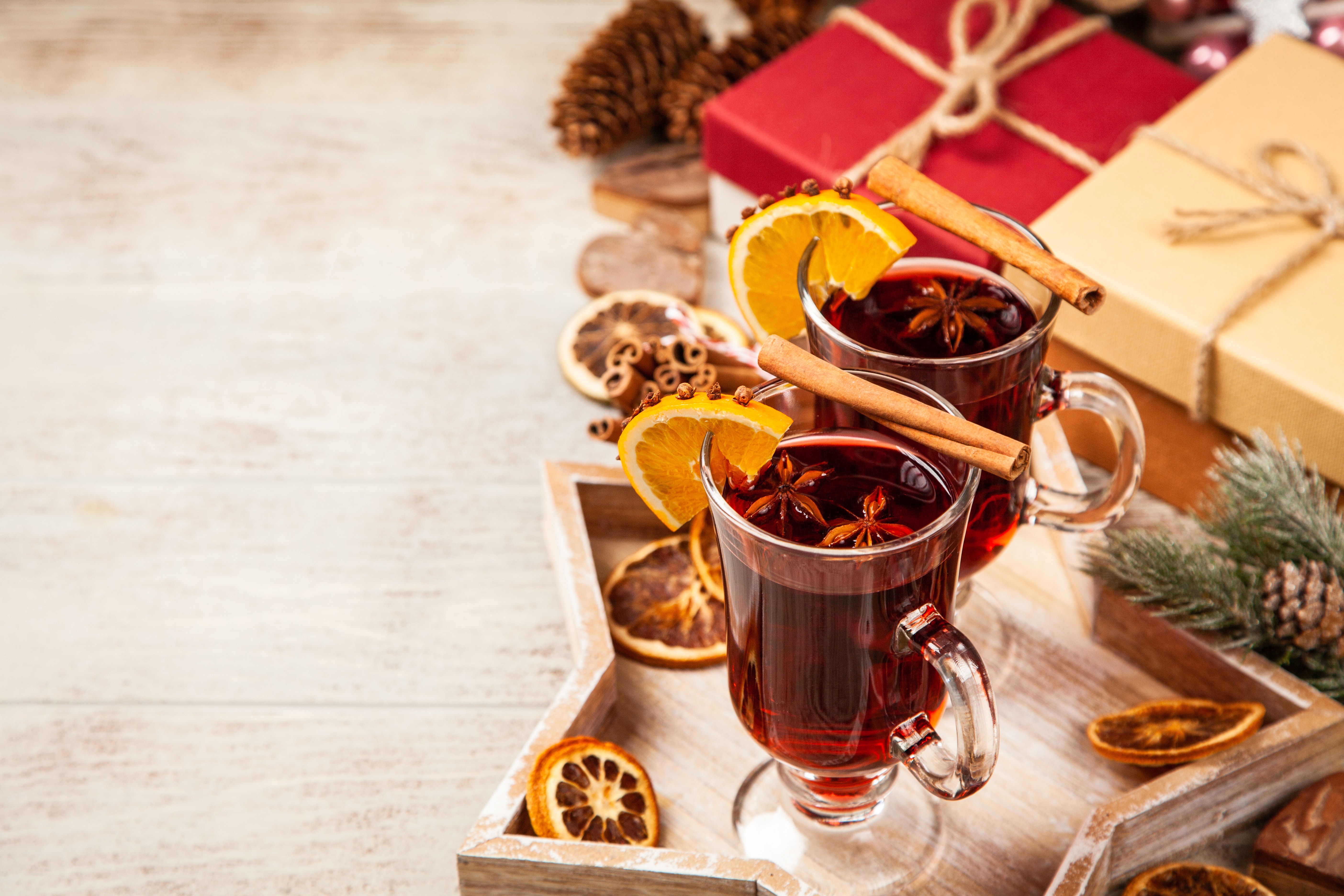 Mulled Wine with Christmas Decorations HD Wallpaper