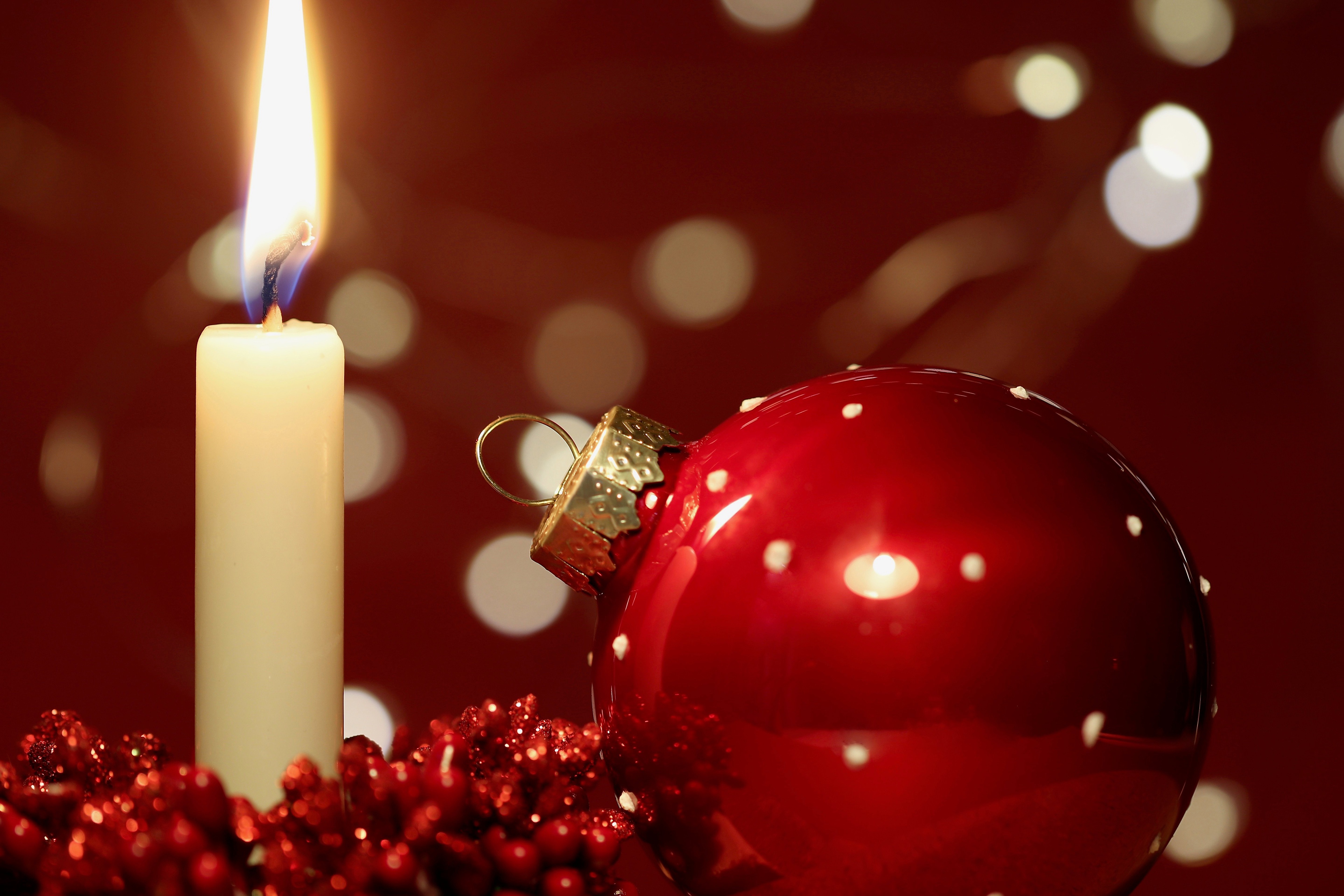 Christmas Ornaments and Candle 4K HD Wallpaper