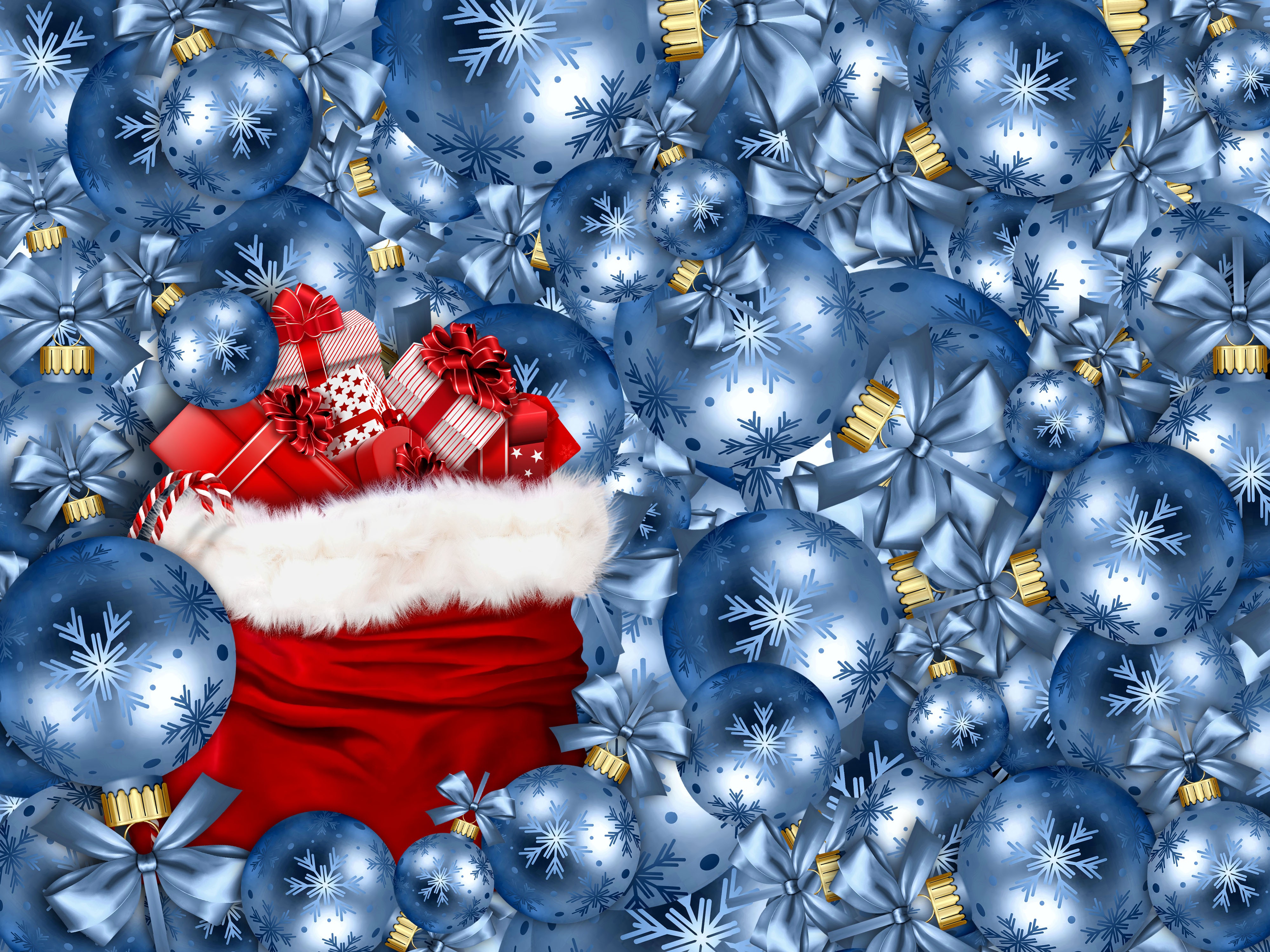 Christmas Stocking with Festive Gifts and Baubles 4K HD Wallpaper