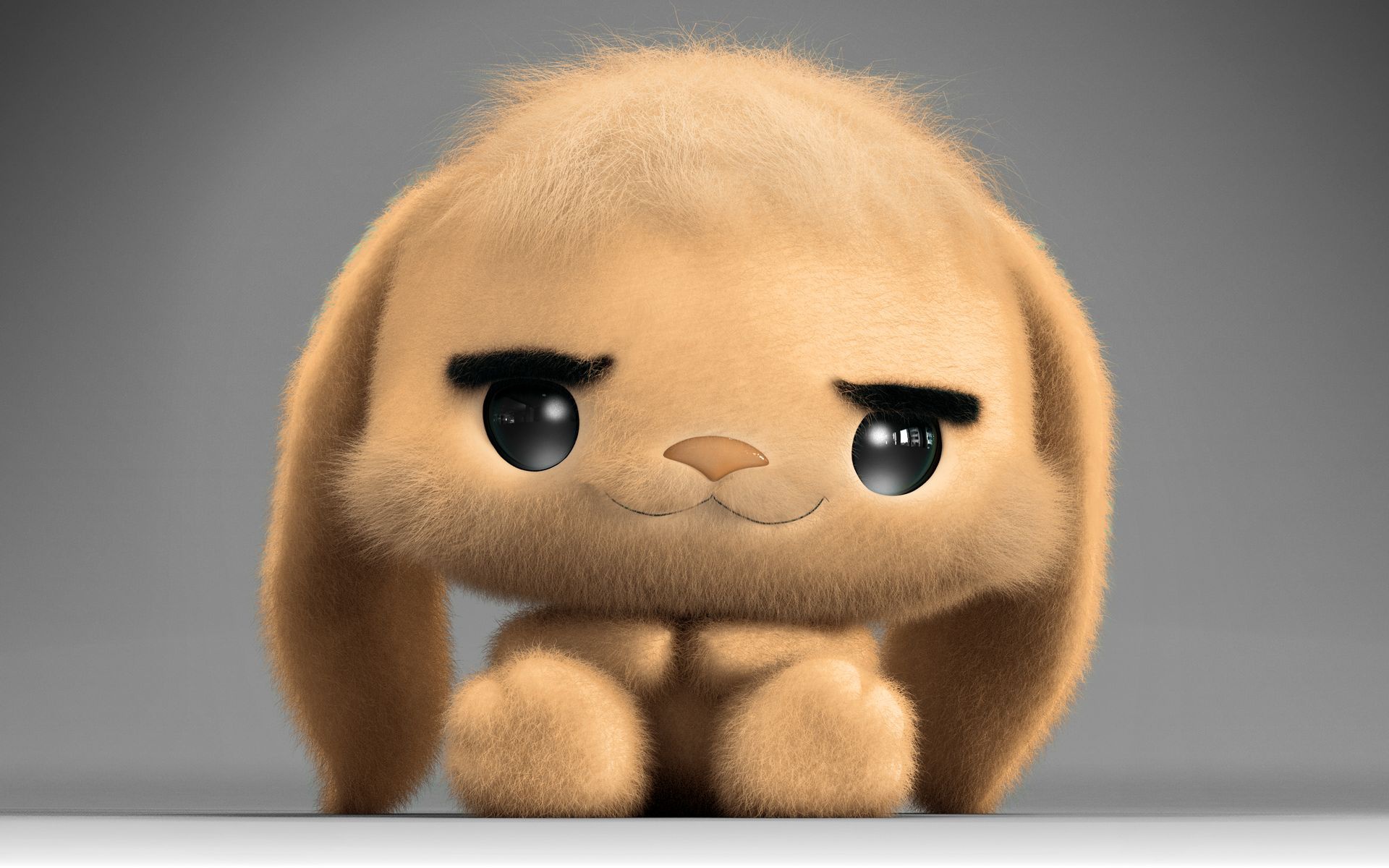 Fluffy brown bunny toy with big eyes HD Wallpaper