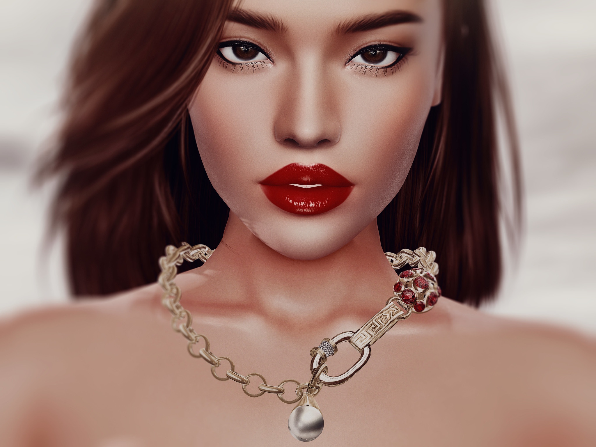Artistic Face Brown Eyes Hair Lipstick Necklace HD Wallpaper