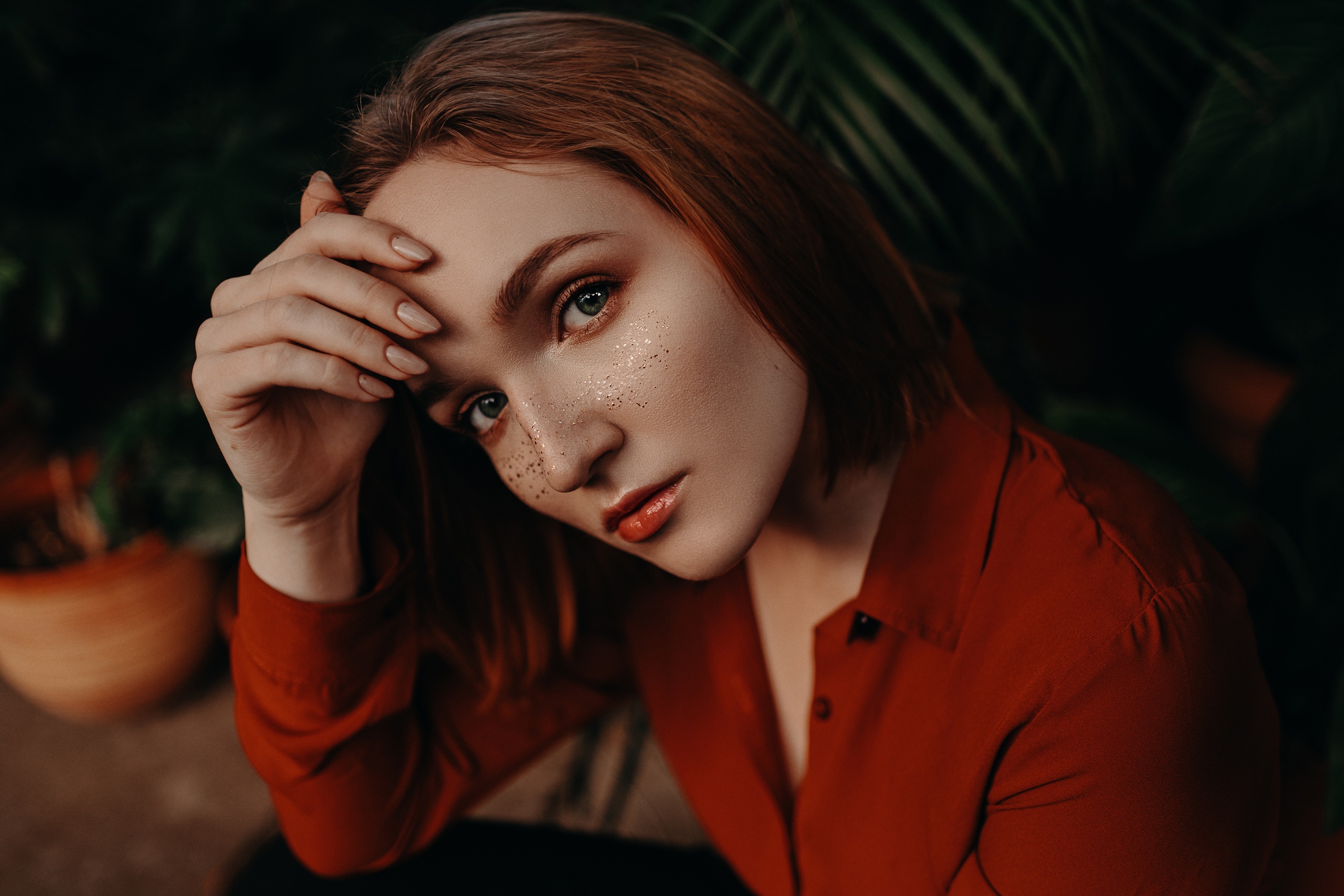 Woman with red hair and freckles HD Wallpaper