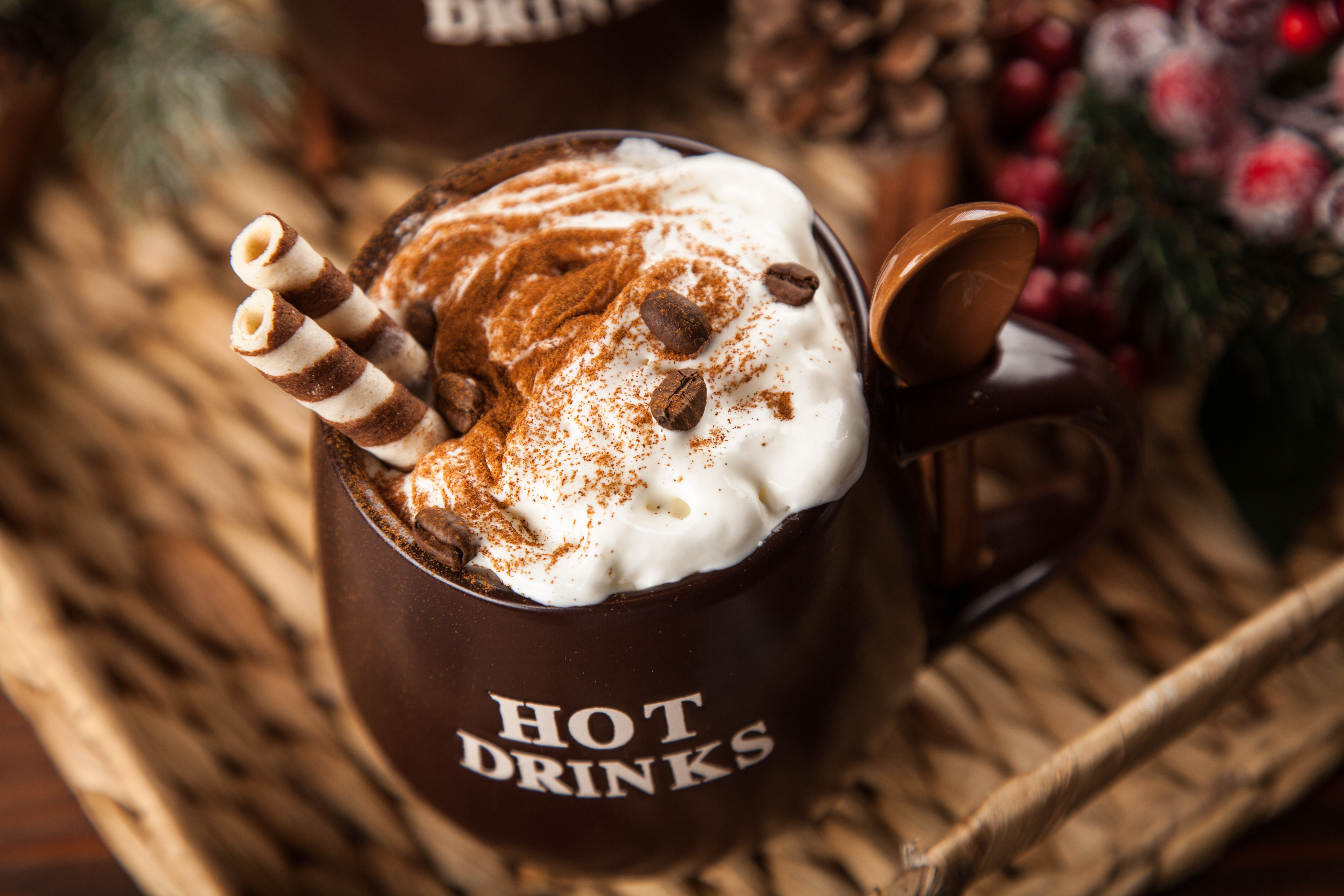 Hot Drinks mug with whipped cream and cinnamon HD Wallpaper