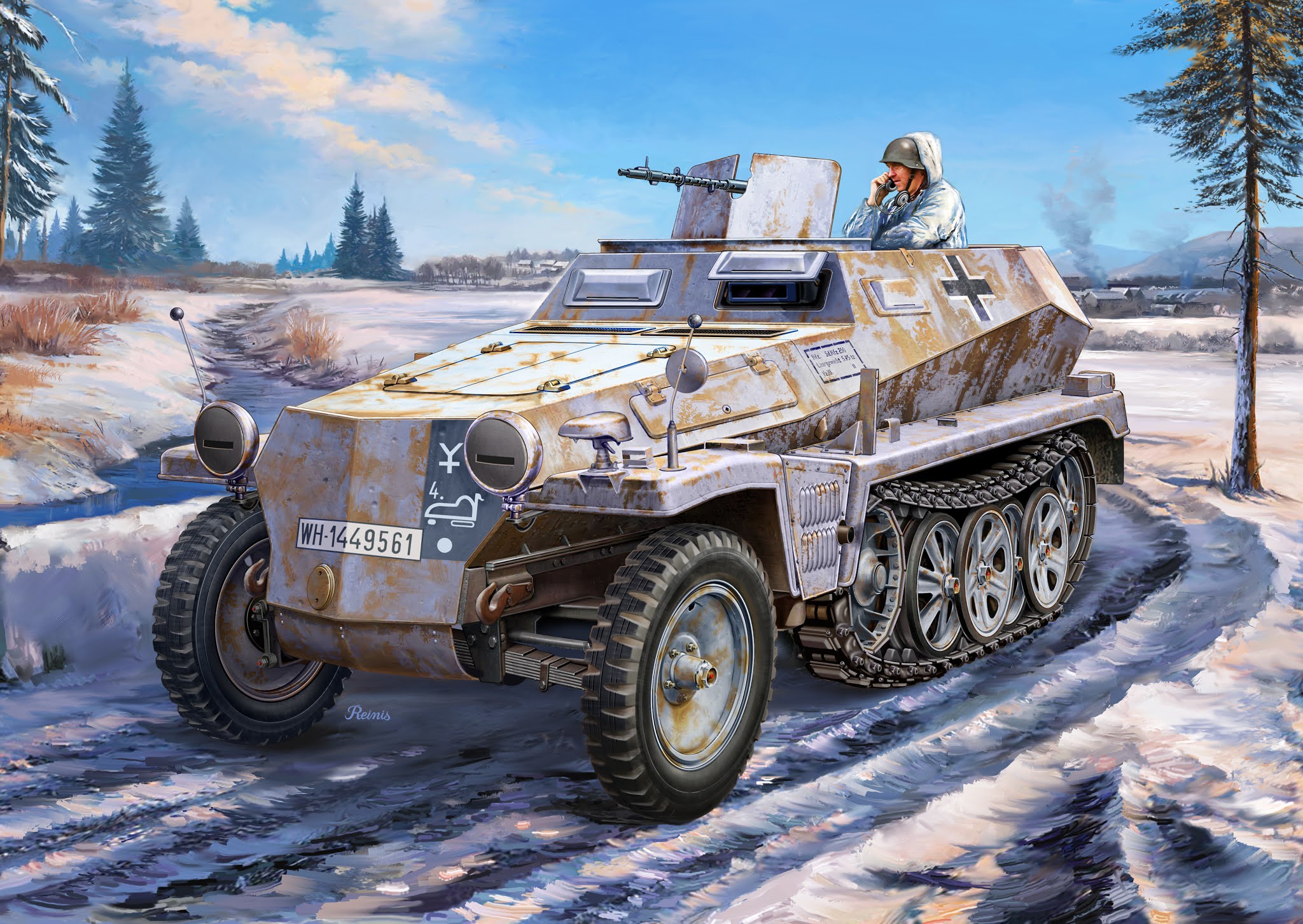 German Armored Personnel Carrier in Winter Landscape HD Wallpaper