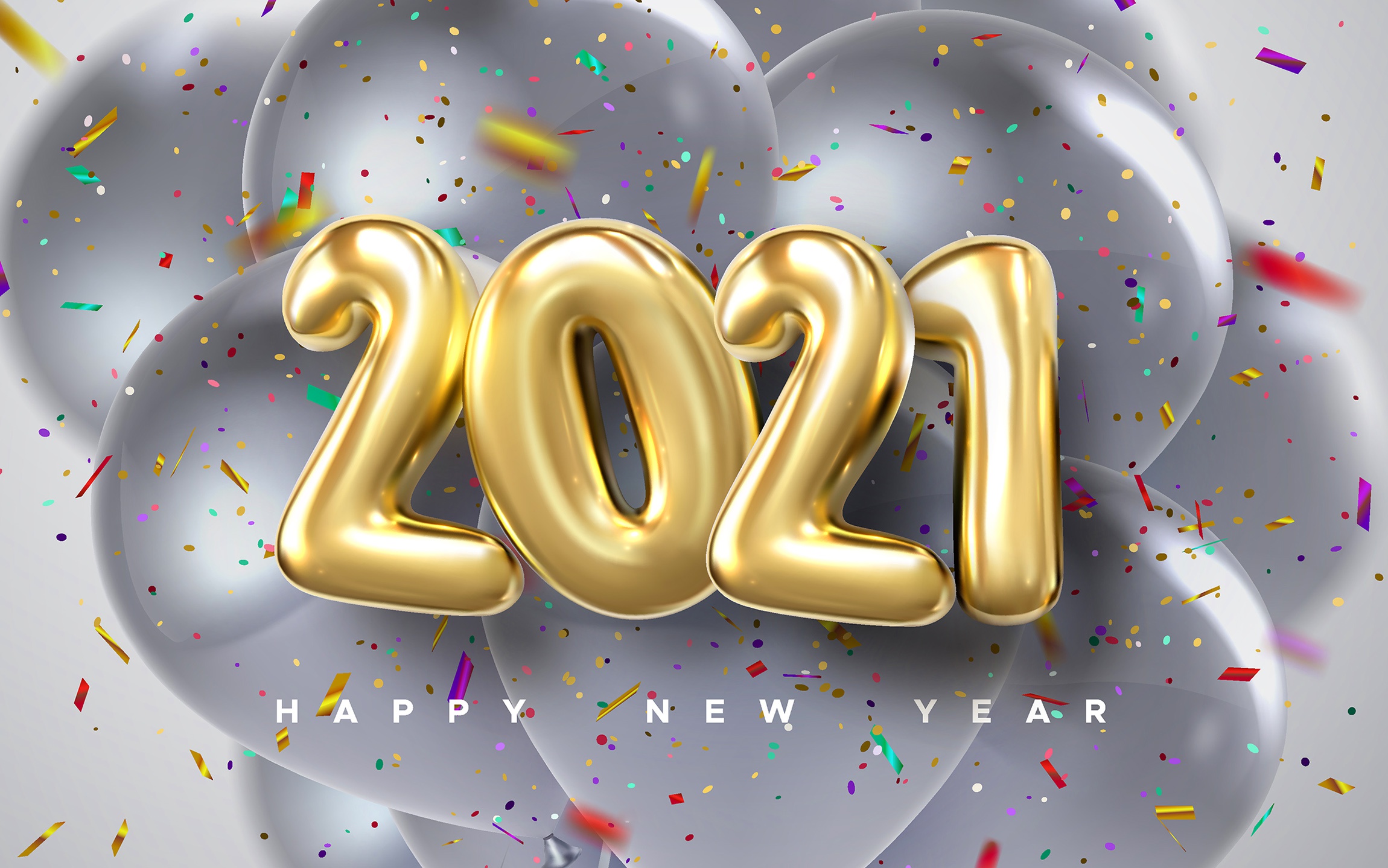 Happy New Year 2021 Balloons and Confetti HD Wallpaper