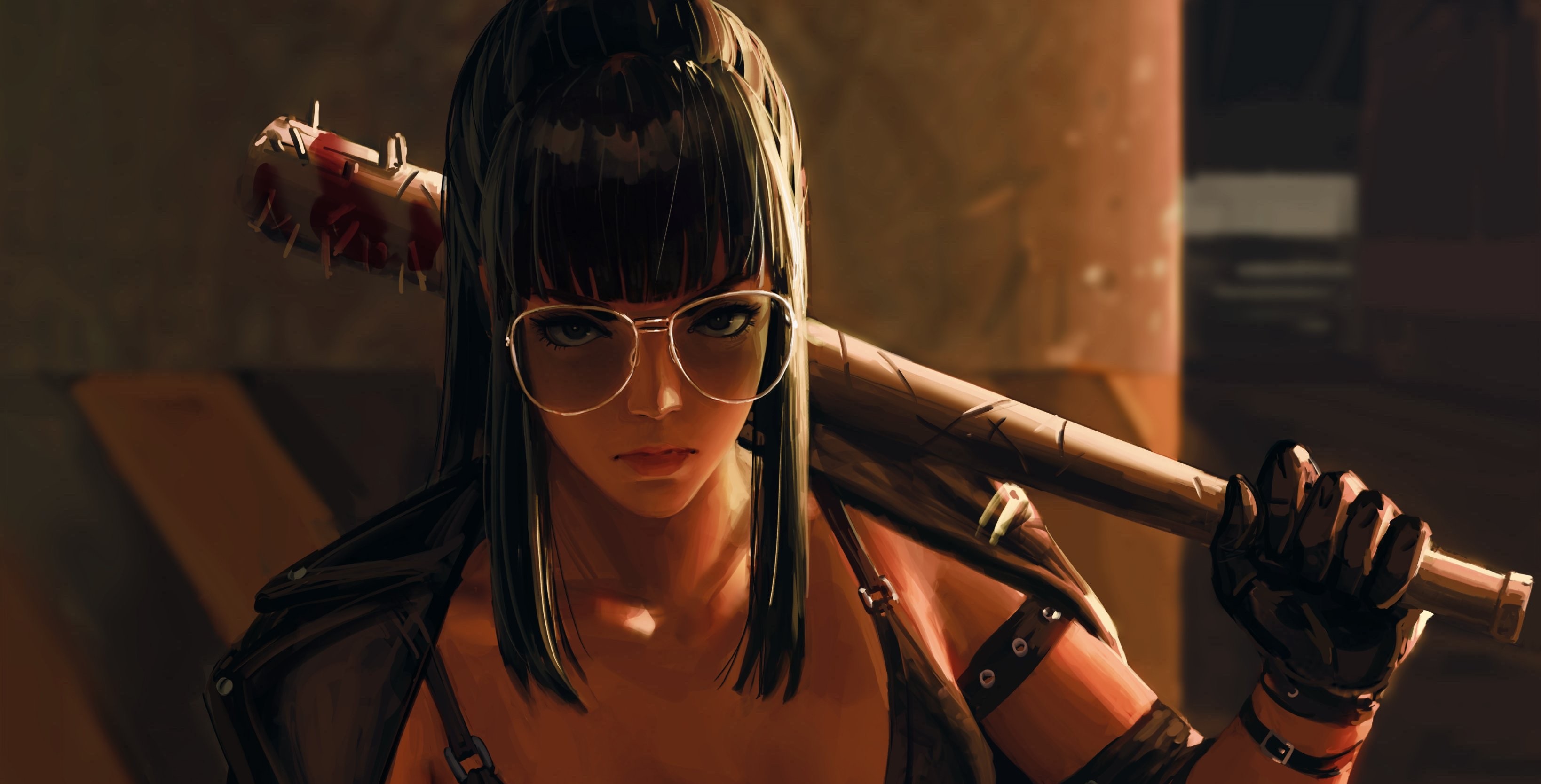 Girl with baseball bat wearing sunglasses HD Wallpaper