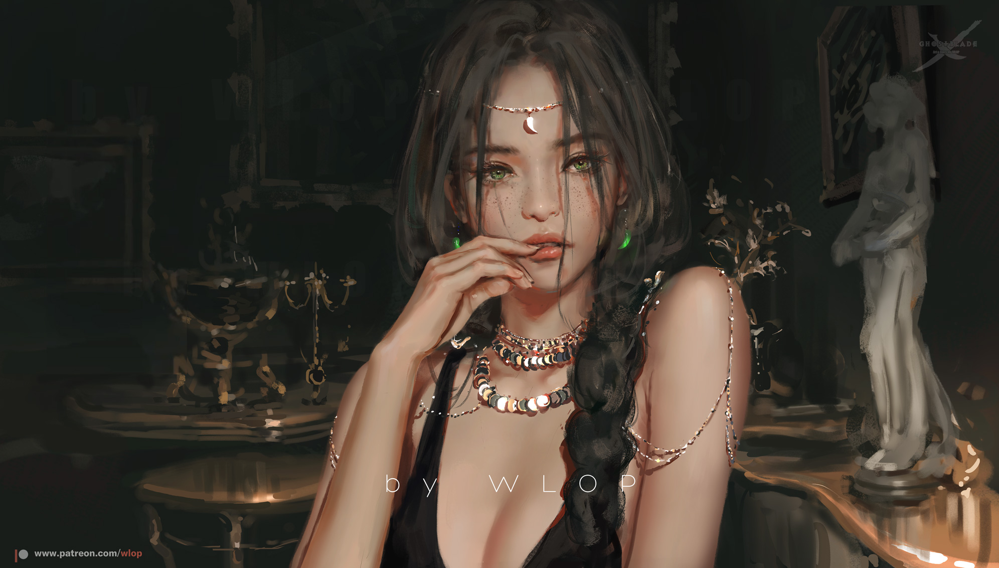 Woman with jewelry and braid HD Wallpaper