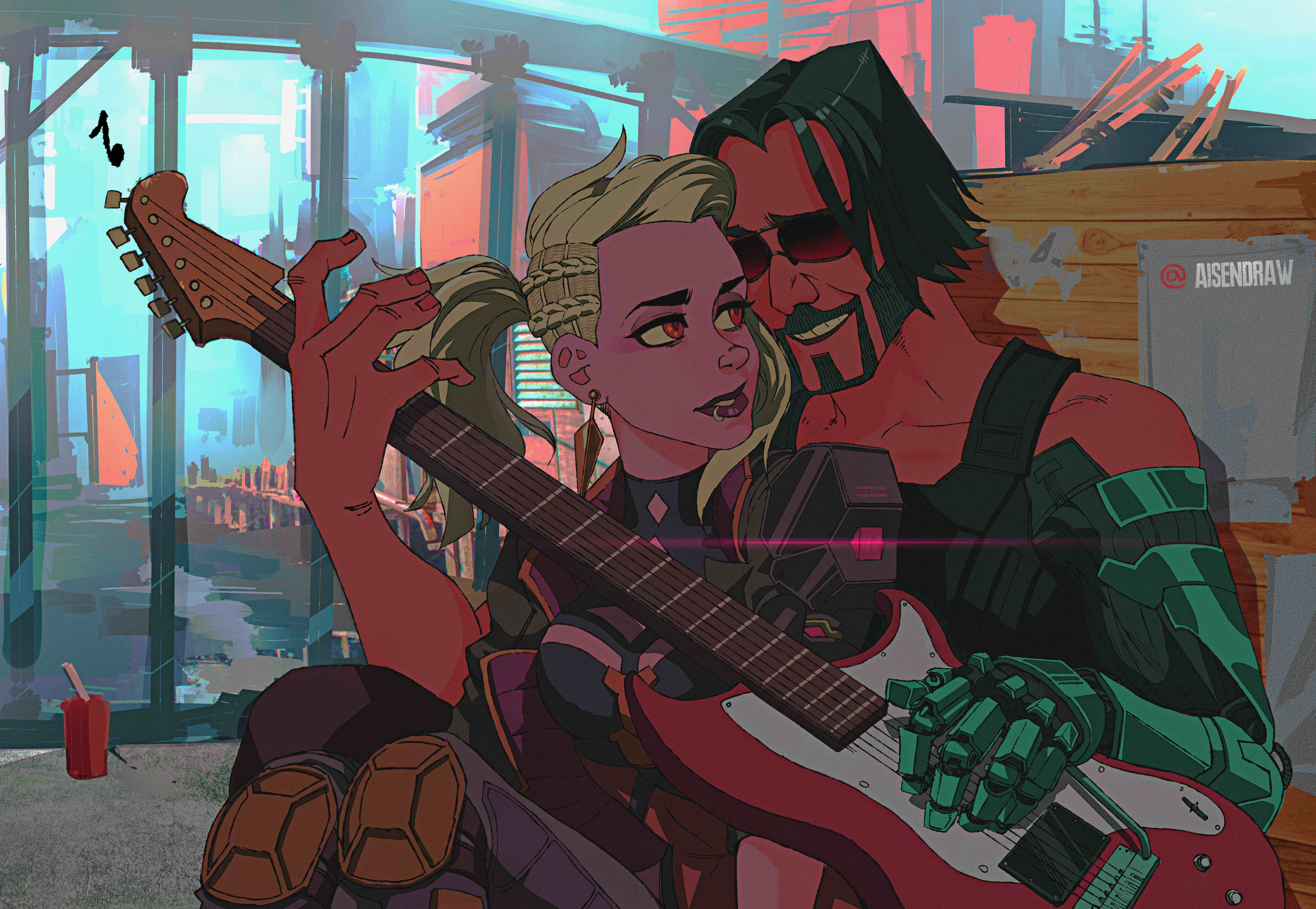 Johnny Silverhand and Judy Alvarez from Cyberpunk 2077 4K HD Wallpaper