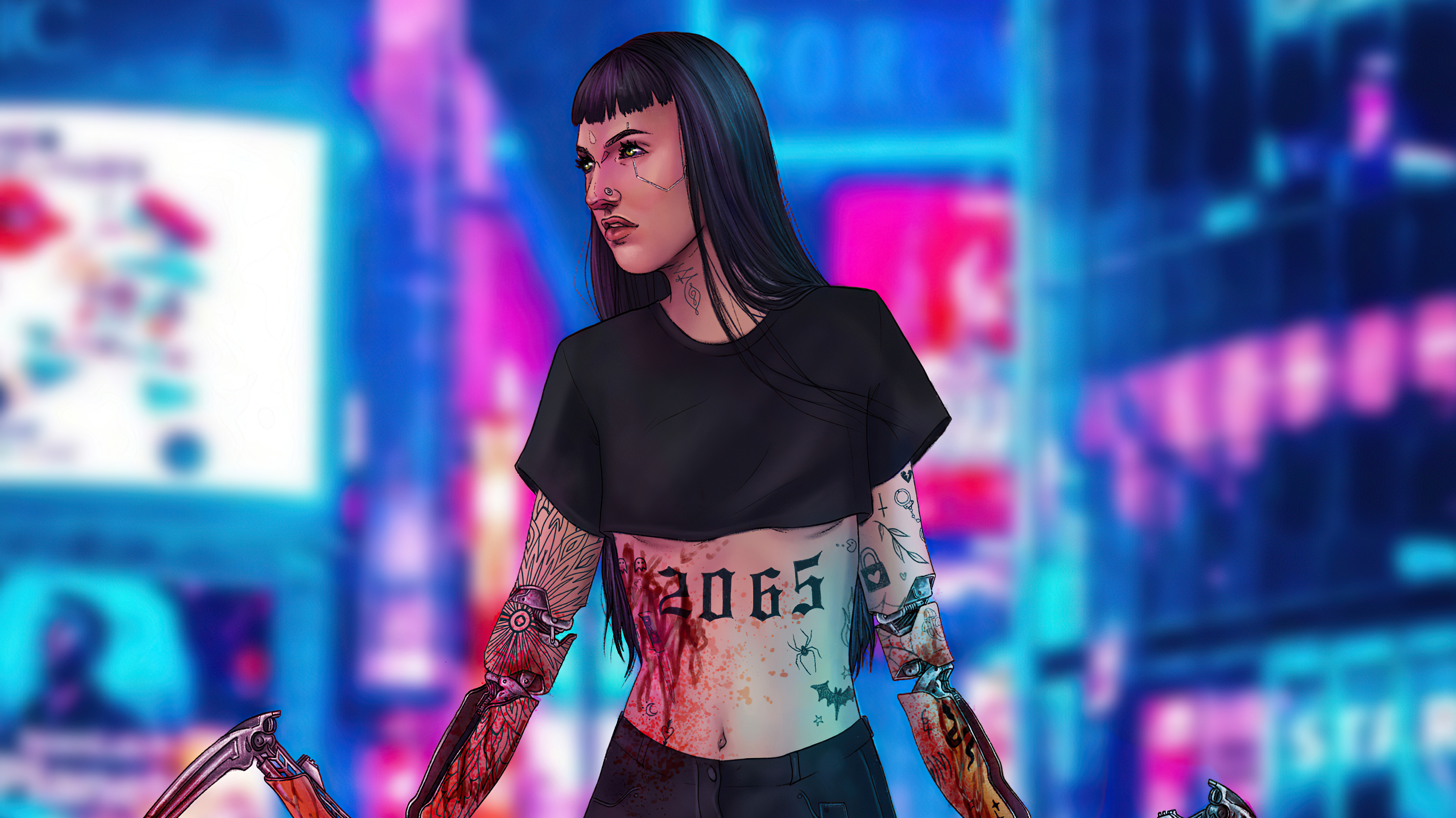 Woman with cybernetic arms in Cyberpunk 2077 4K HD Wallpaper