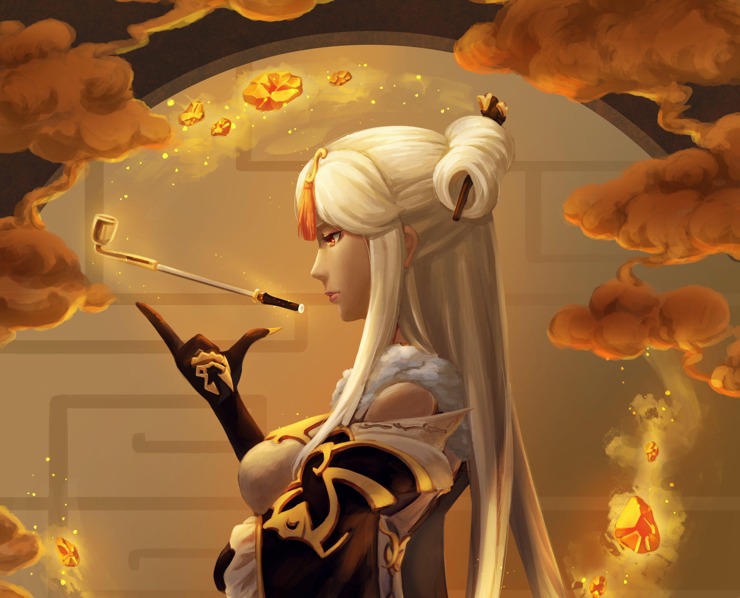 Ningguang from Genshin Impact holding a pipe HD Wallpaper