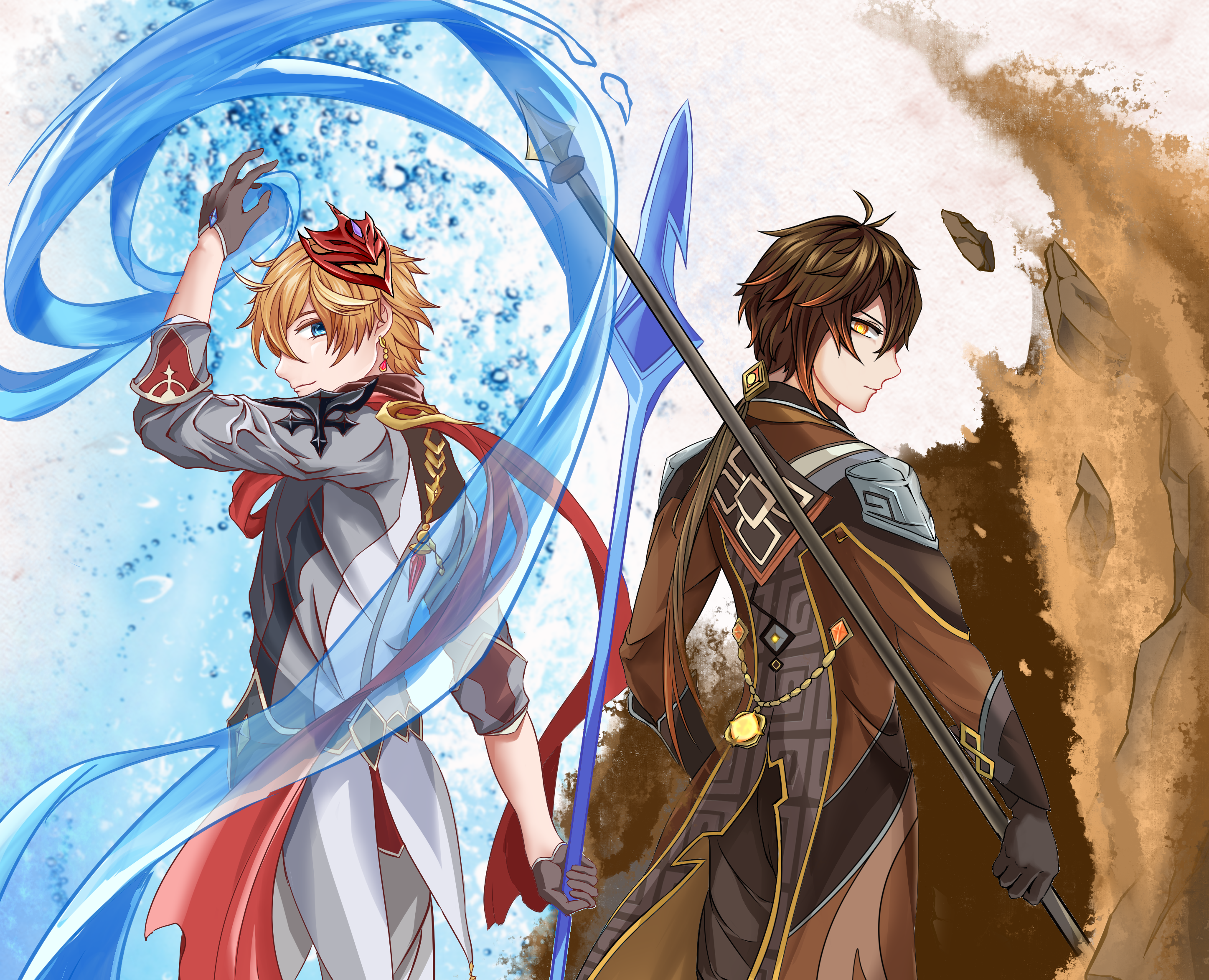 Zhongli and Tartaglia from Genshin Impact HD Wallpaper