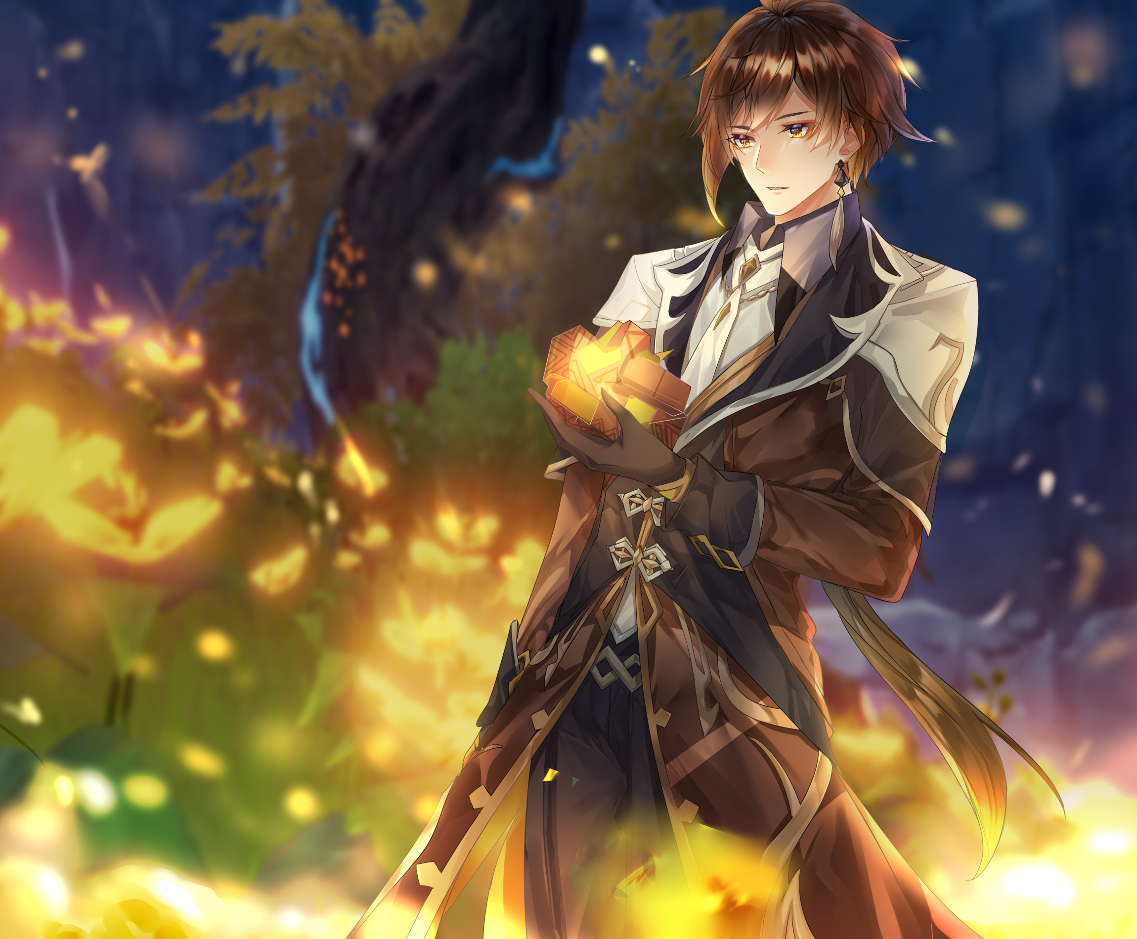 Zhongli from Genshin Impact holding a Geo object HD Wallpaper