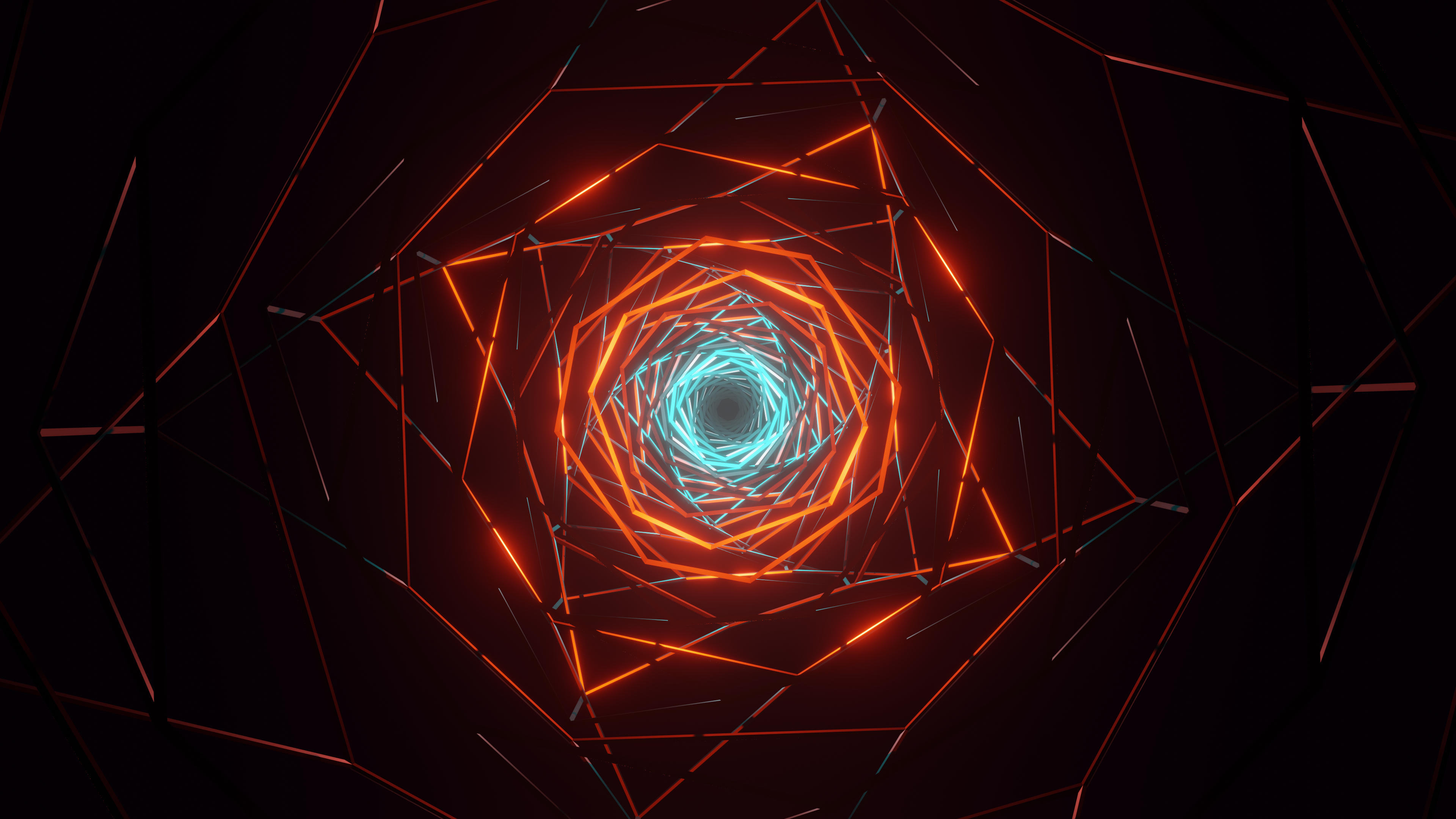 Abstract geometric tunnel with glowing neon lines HD Wallpaper