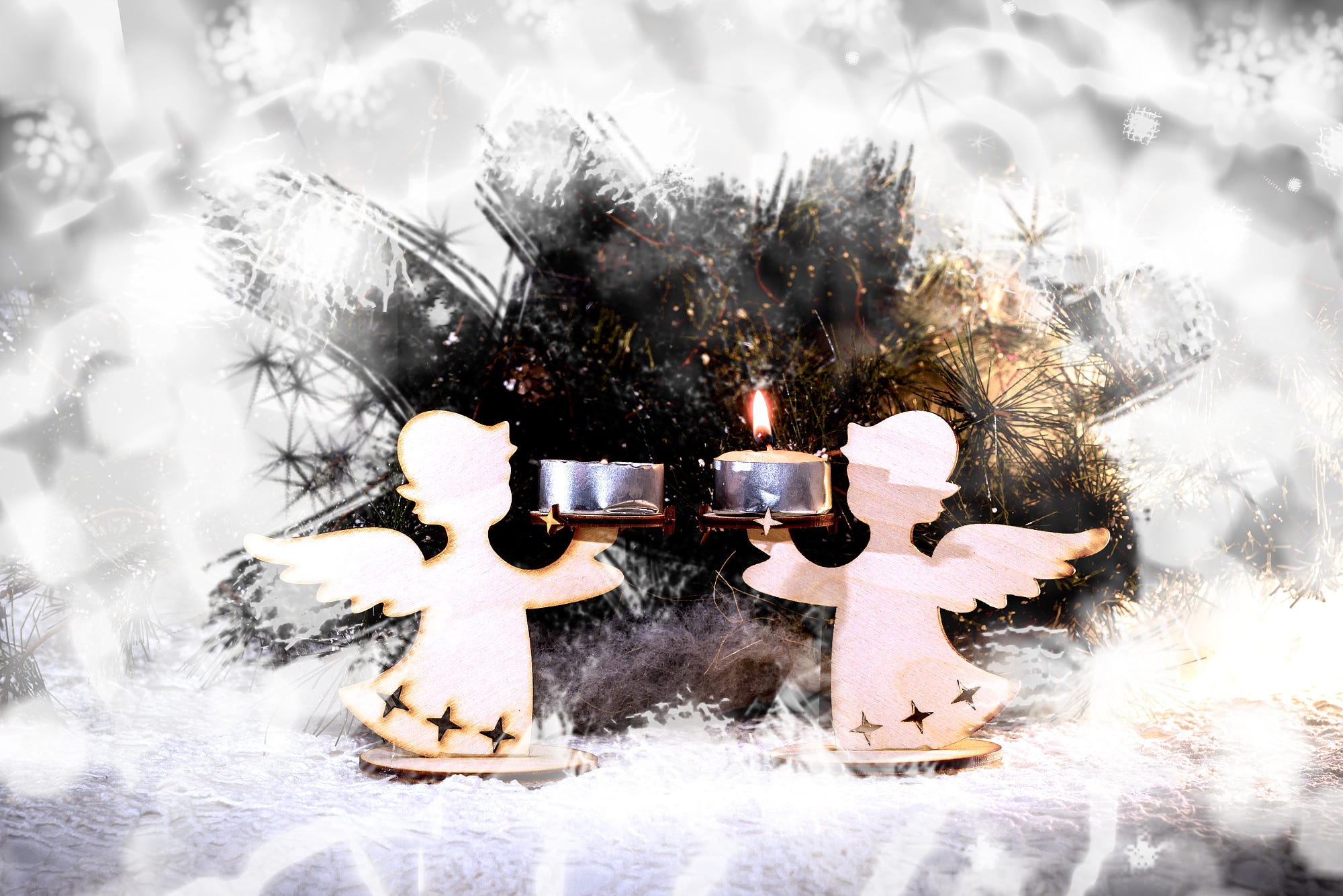Christmas angel figurines holding candles HD Wallpaper