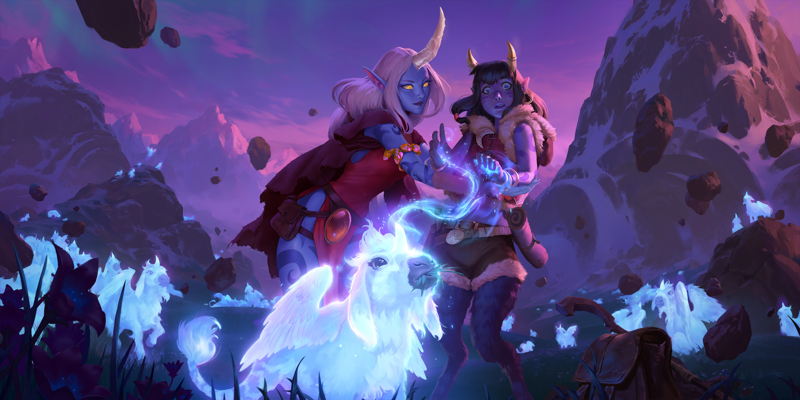 Soraka and friend with magical creatures in mountains HD Wallpaper