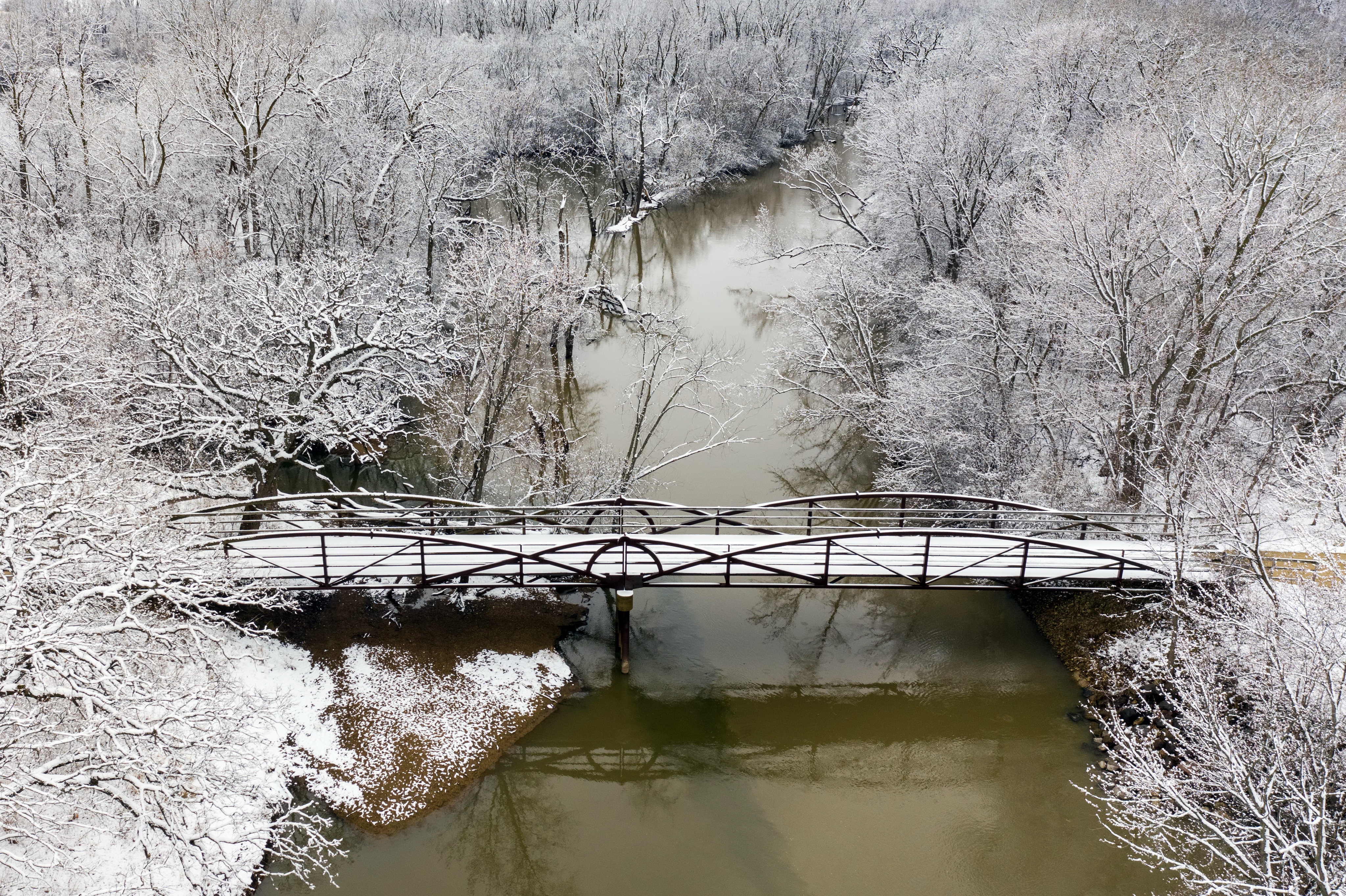 Photography Winter 4K Bridge River HD Wallpaper