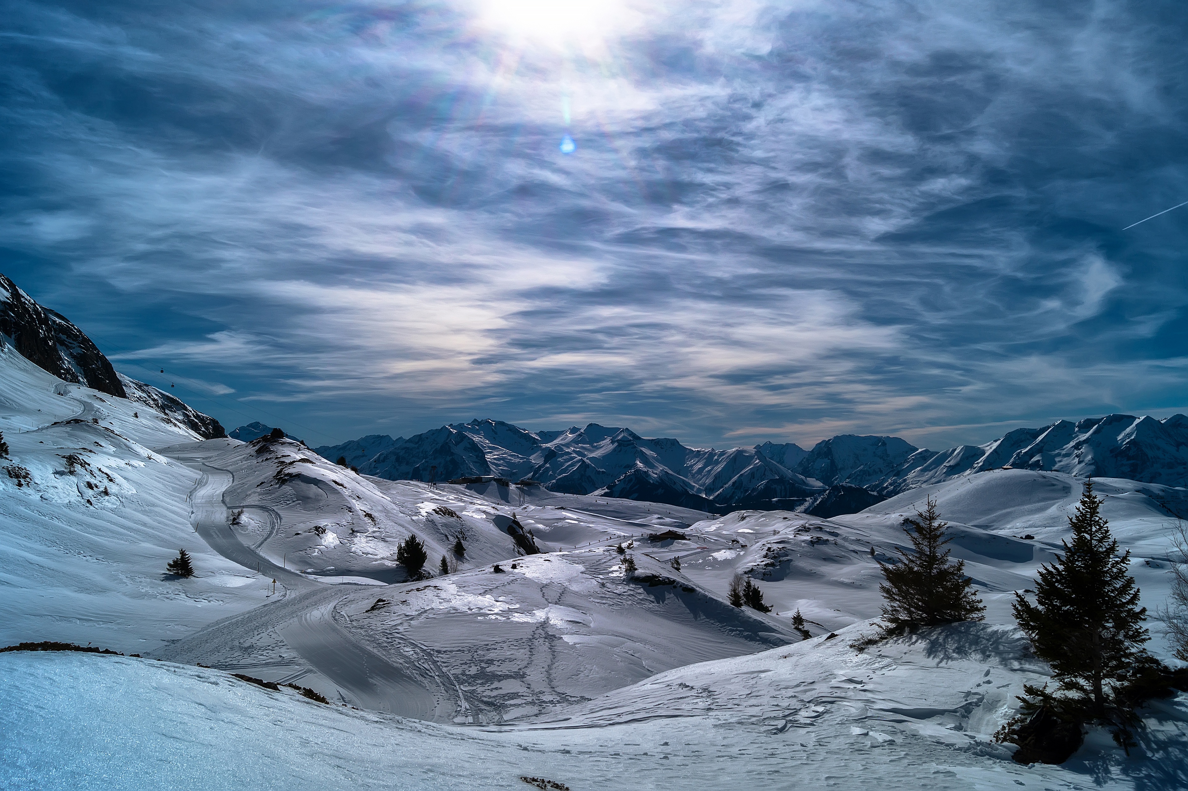 Winter mountain landscape with snow and clouds 4K HD Wallpaper