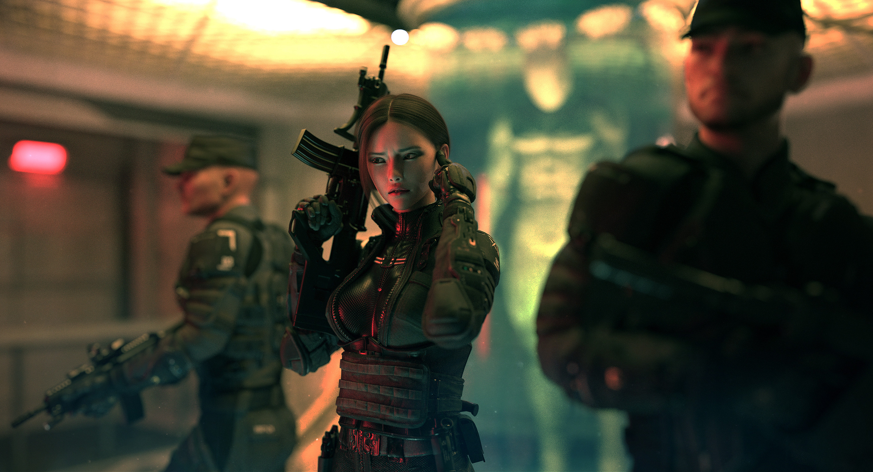 Woman Warrior with Assault Rifles HD Wallpaper