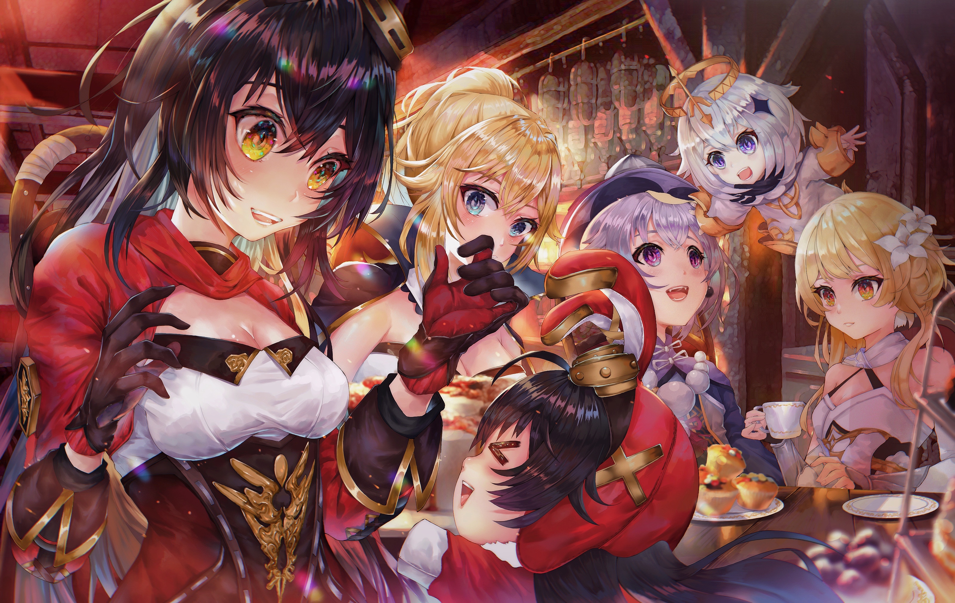 Amber, Paimon, Lumine, Qiqi, and Jean from Genshin Impact HD Wallpaper