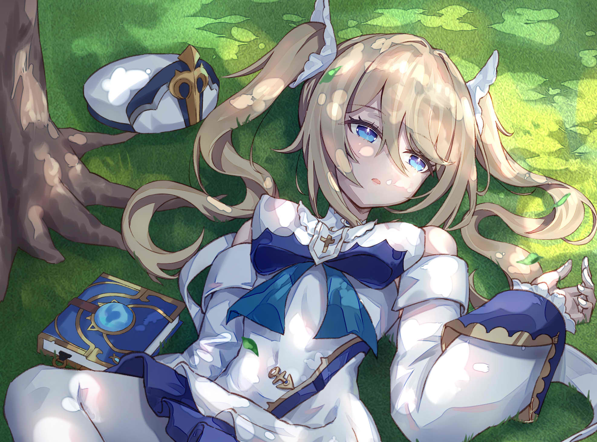 Barbara from Genshin Impact lying on grass HD Wallpaper