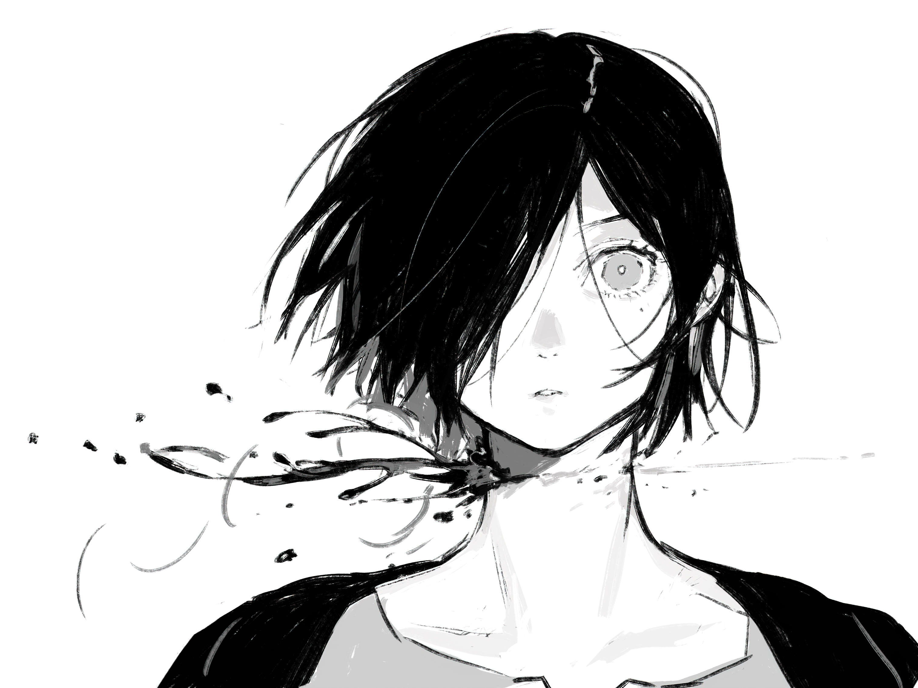 Girl with black hair and blood HD Wallpaper
