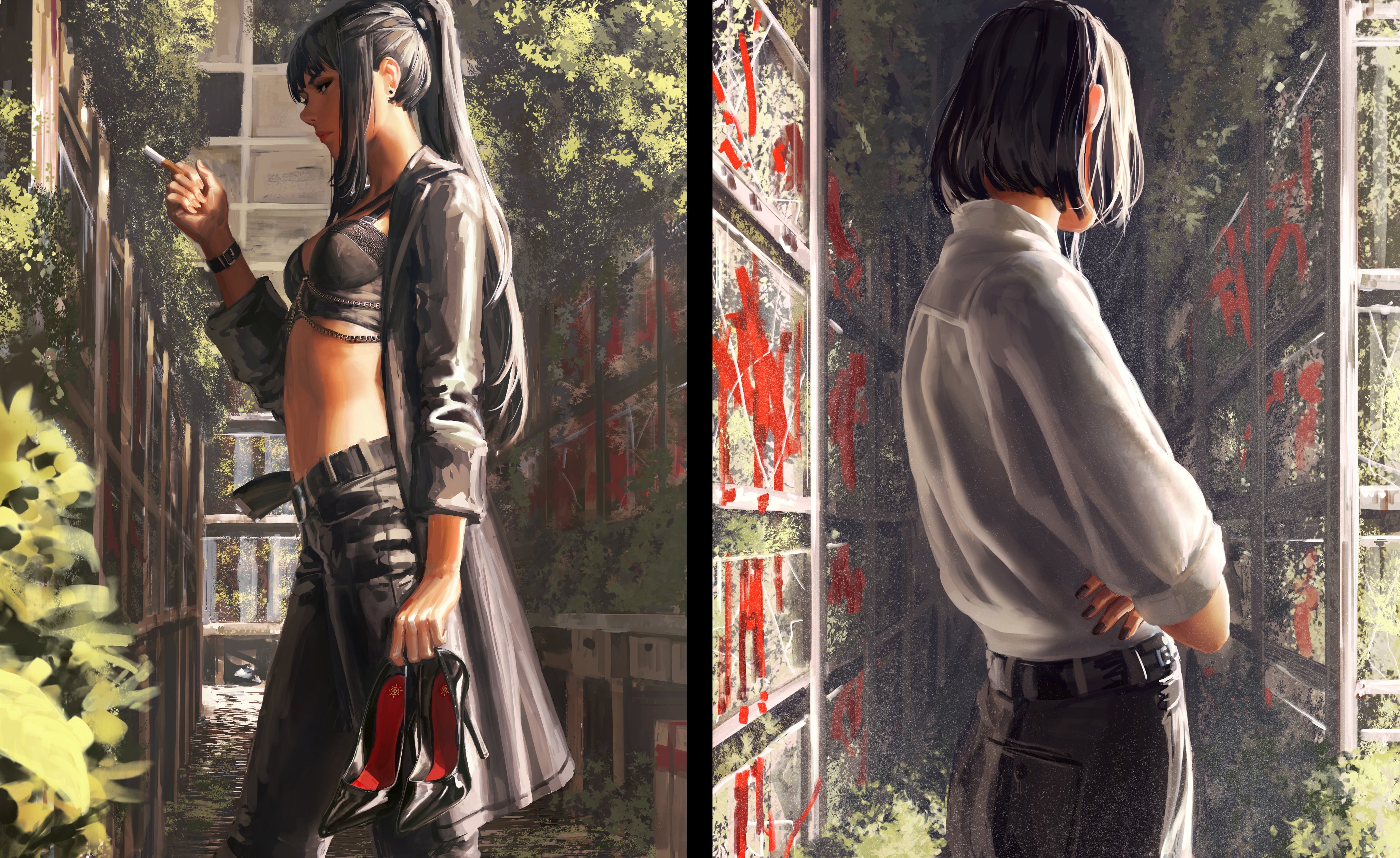 Two women in a post-apocalyptic setting HD Wallpaper