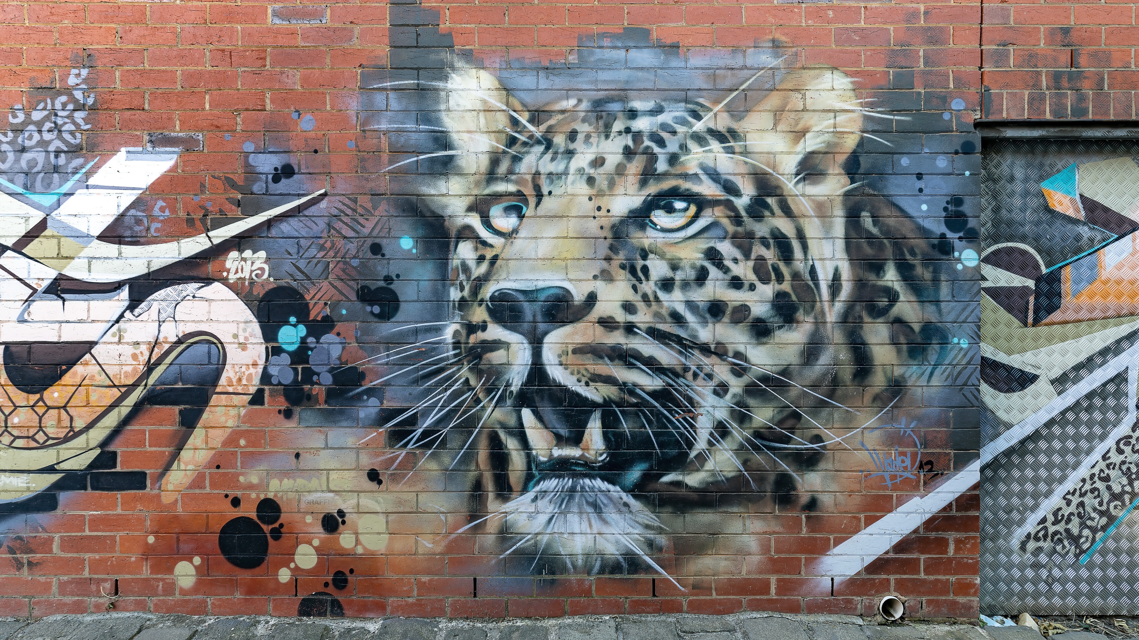Artistic Graffiti of a Leopard on a Brick Wall HD Wallpaper
