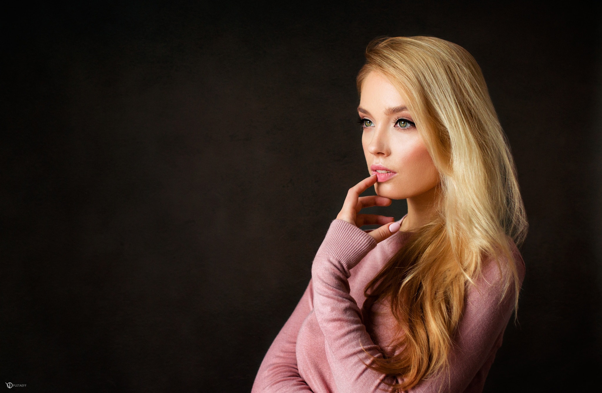 Katya Kotaro blonde woman in pink sweater HD Wallpaper