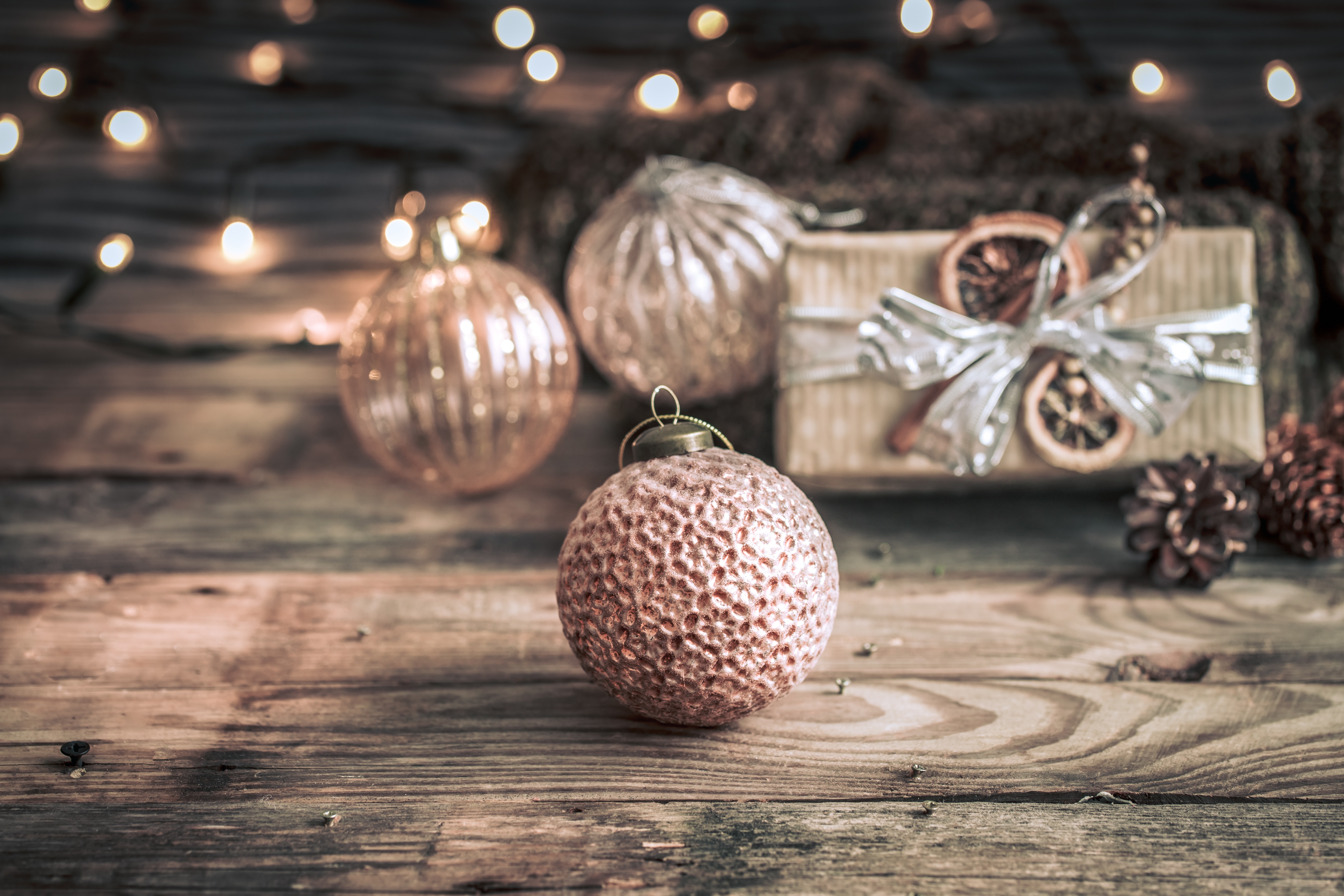 Christmas Decorations with Lights and Gift HD Wallpaper