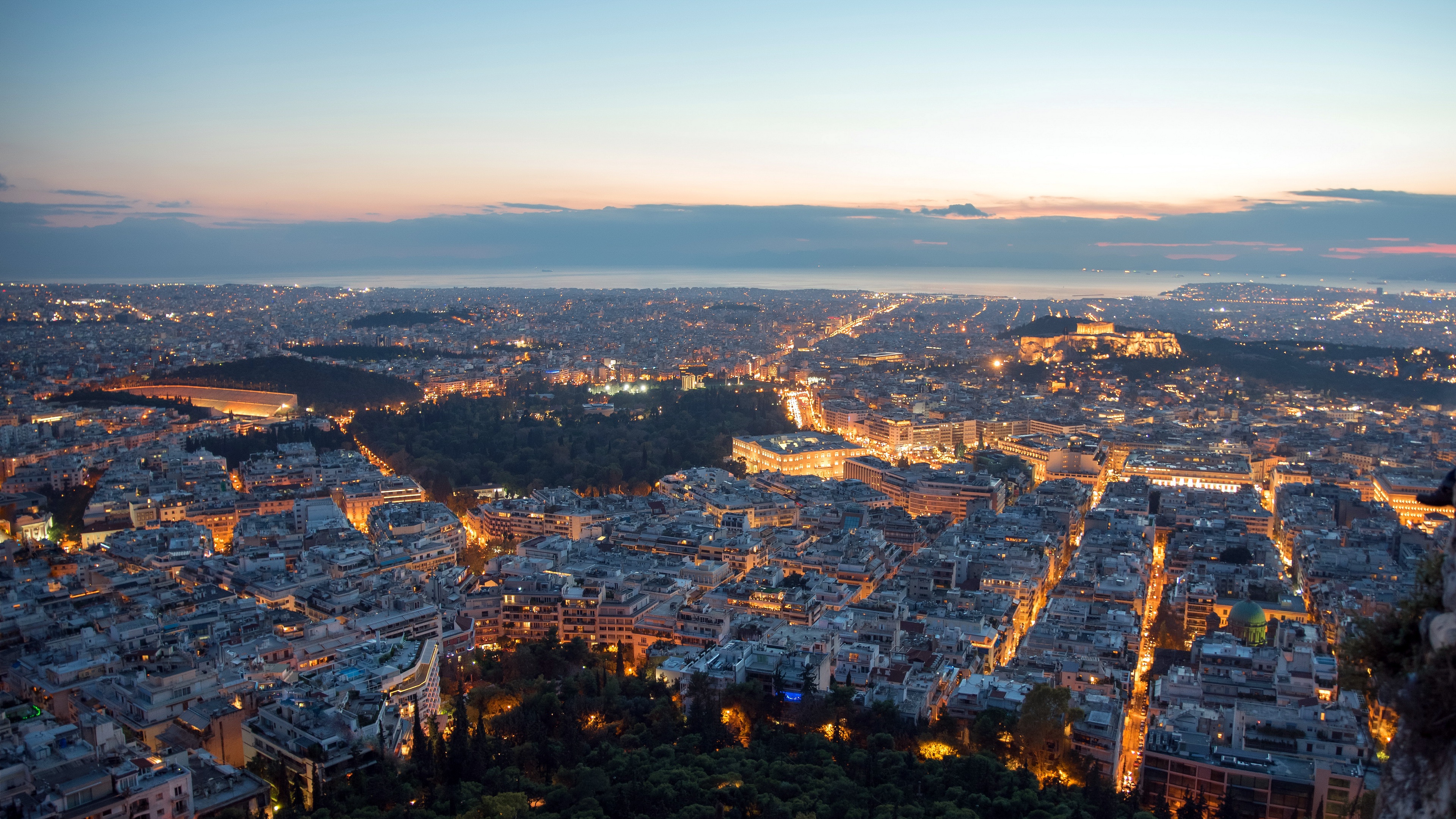 Athens cityscape at dusk with Acropolis HD Wallpaper
