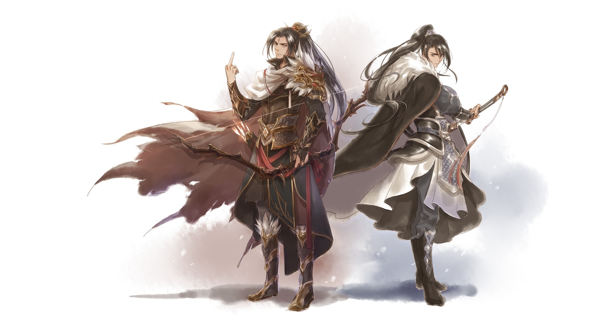 Two men with bows and swords HD Wallpaper