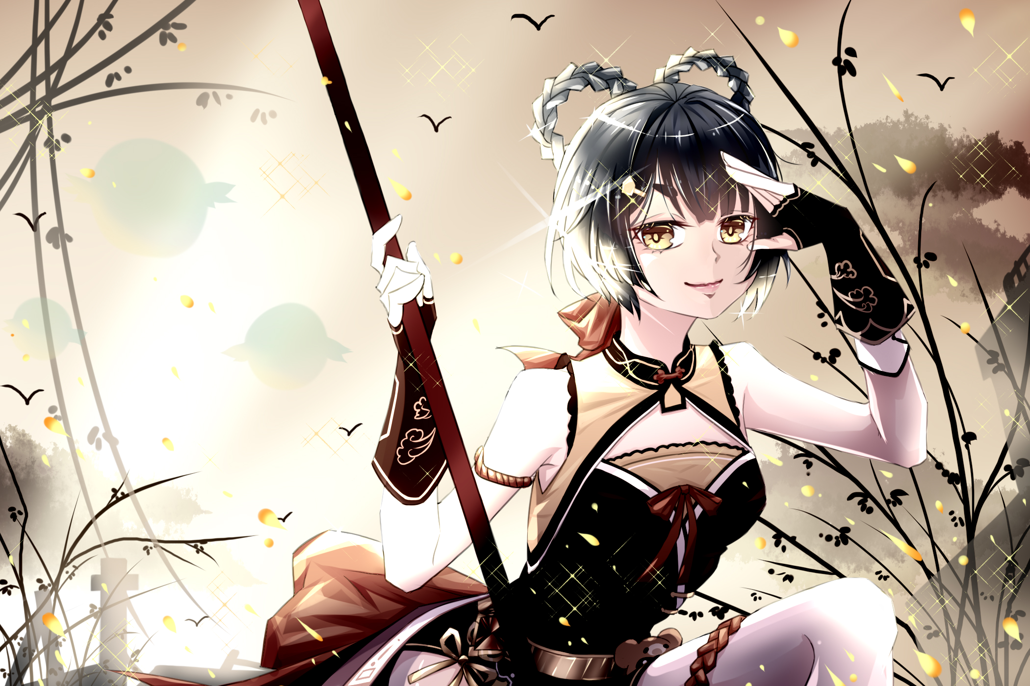 Xiangling from Genshin Impact with a polearm HD Wallpaper