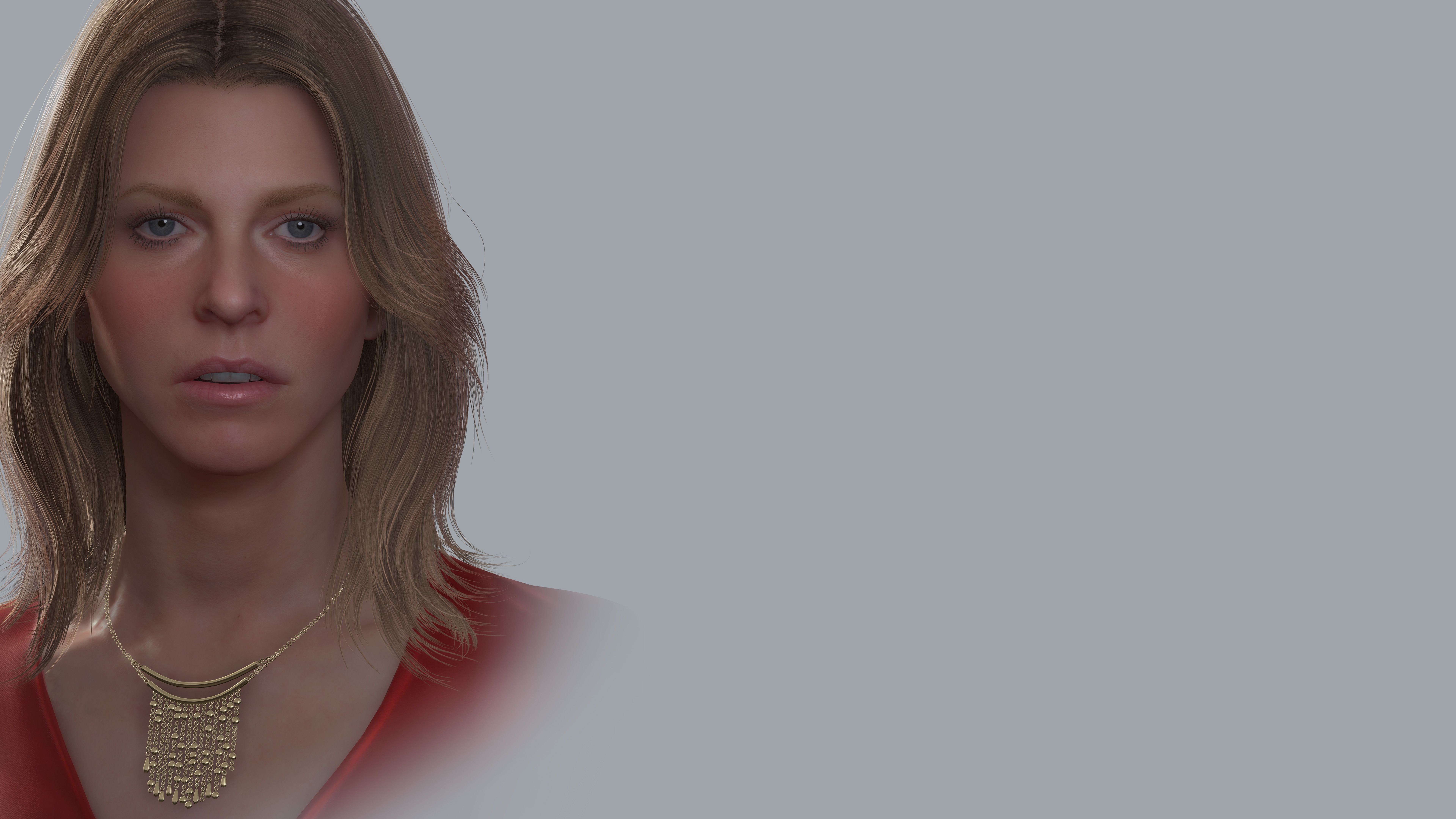 Woman with necklace in red dress HD Wallpaper