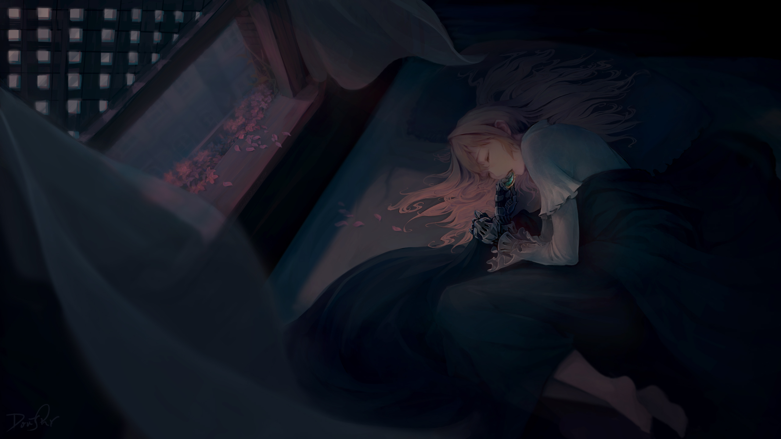 Violet Evergarden sleeping with a doll HD Wallpaper