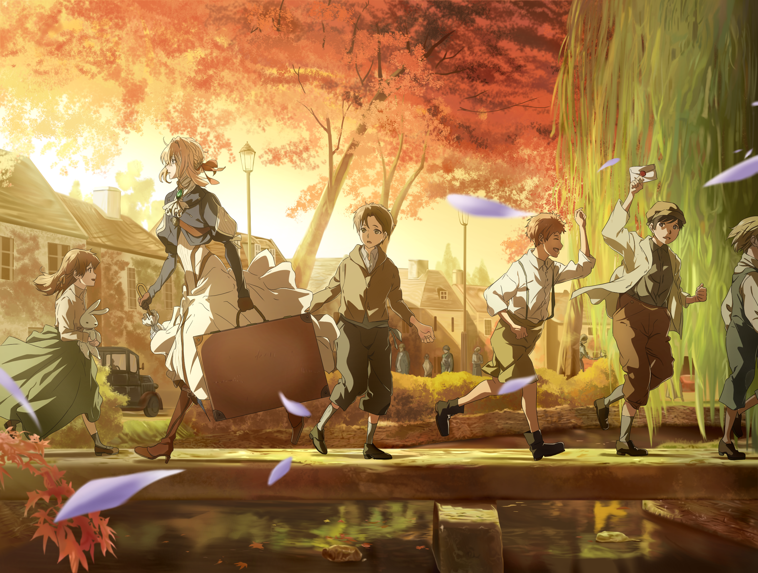 Violet Evergarden and children in a town HD Wallpaper