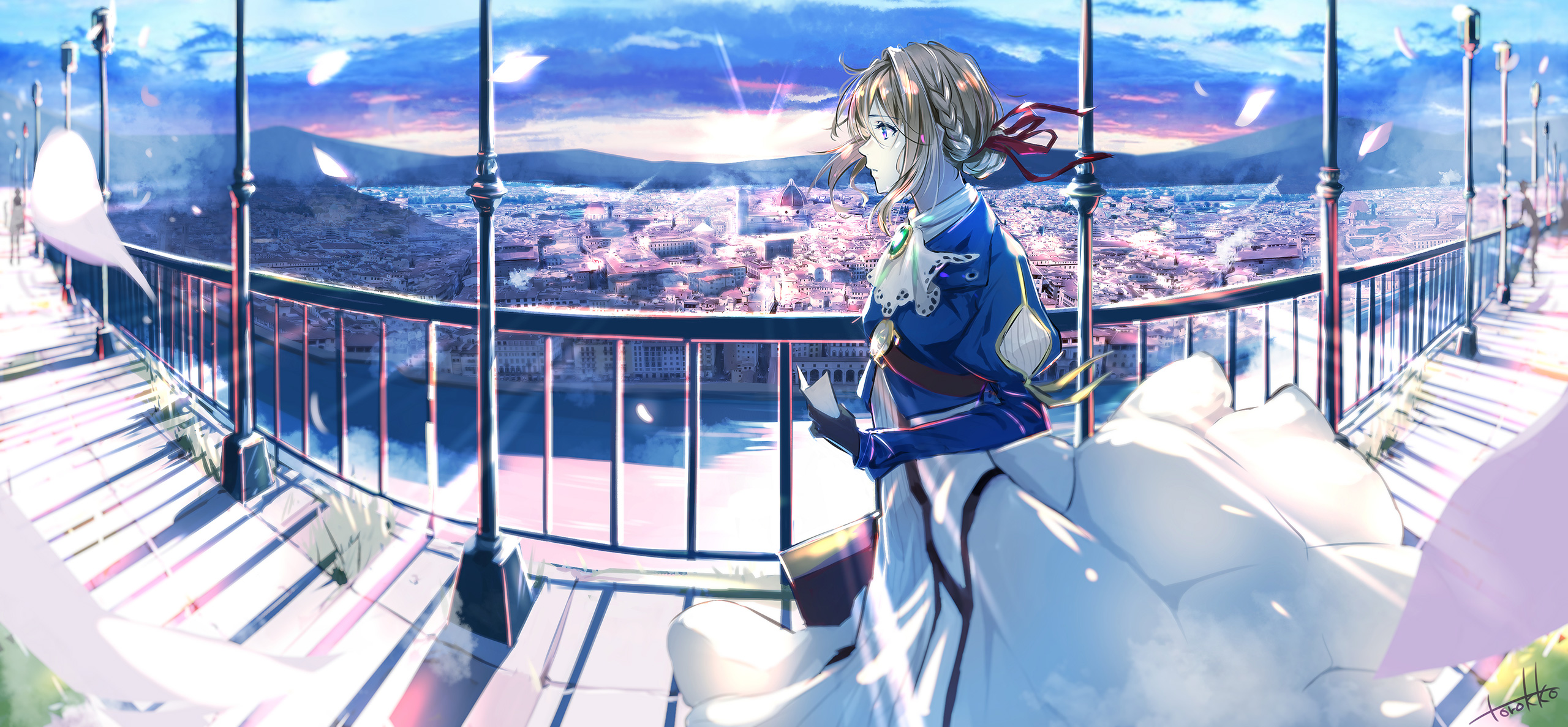 Violet Evergarden from Violet Evergarden overlooking a city HD Wallpaper
