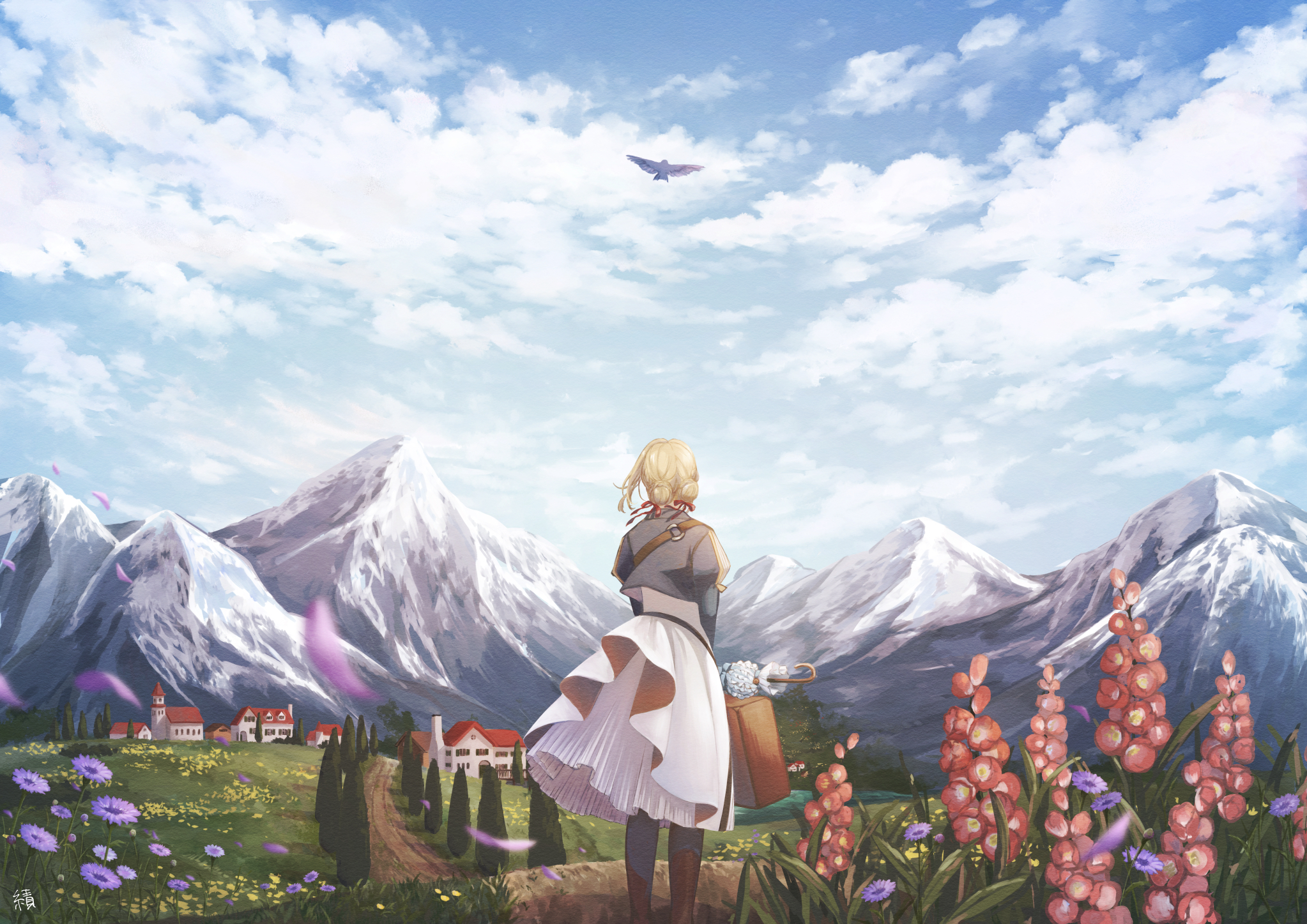Violet Evergarden in a mountain landscape HD Wallpaper