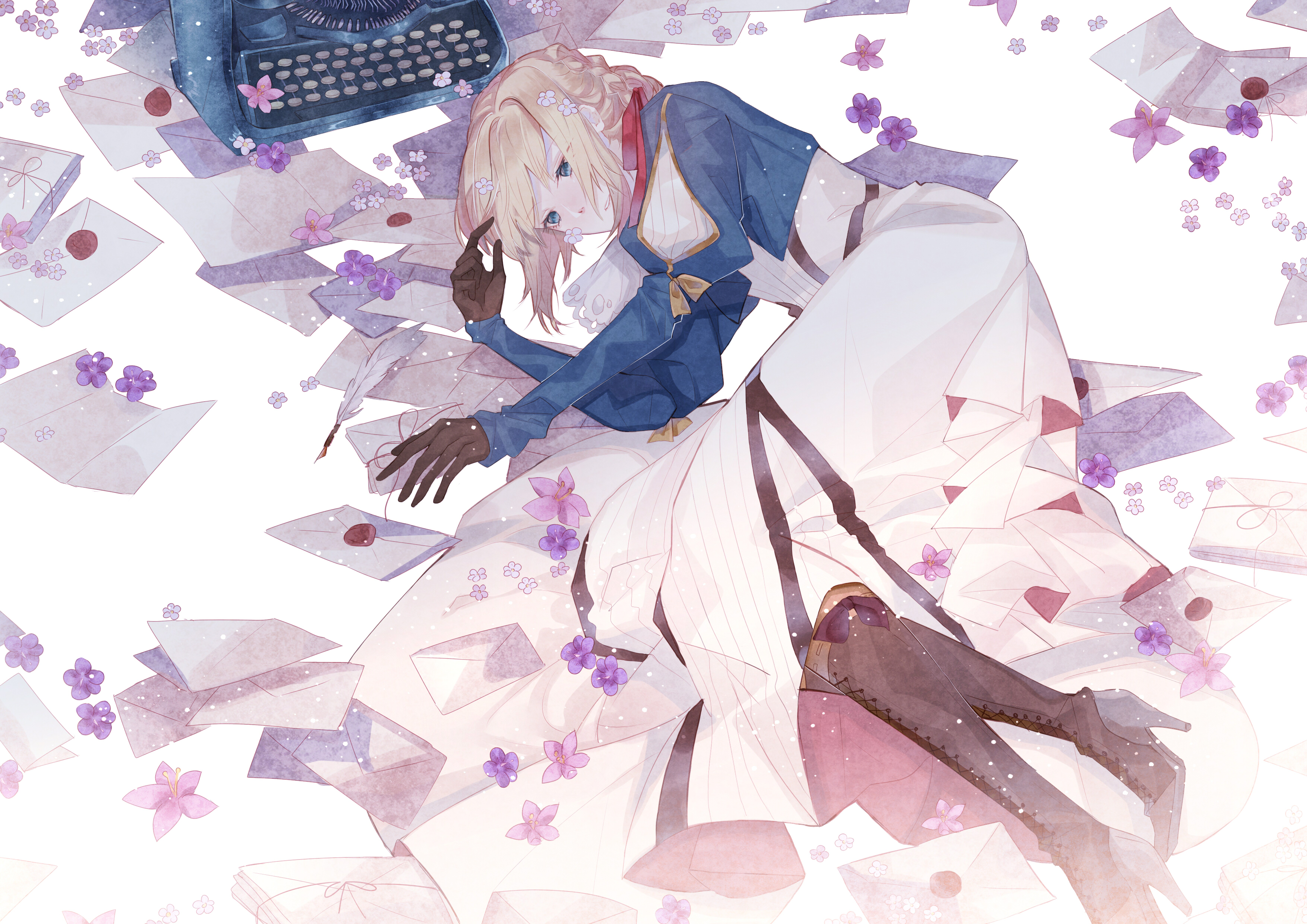 Violet Evergarden with letters and typewriter HD Wallpaper