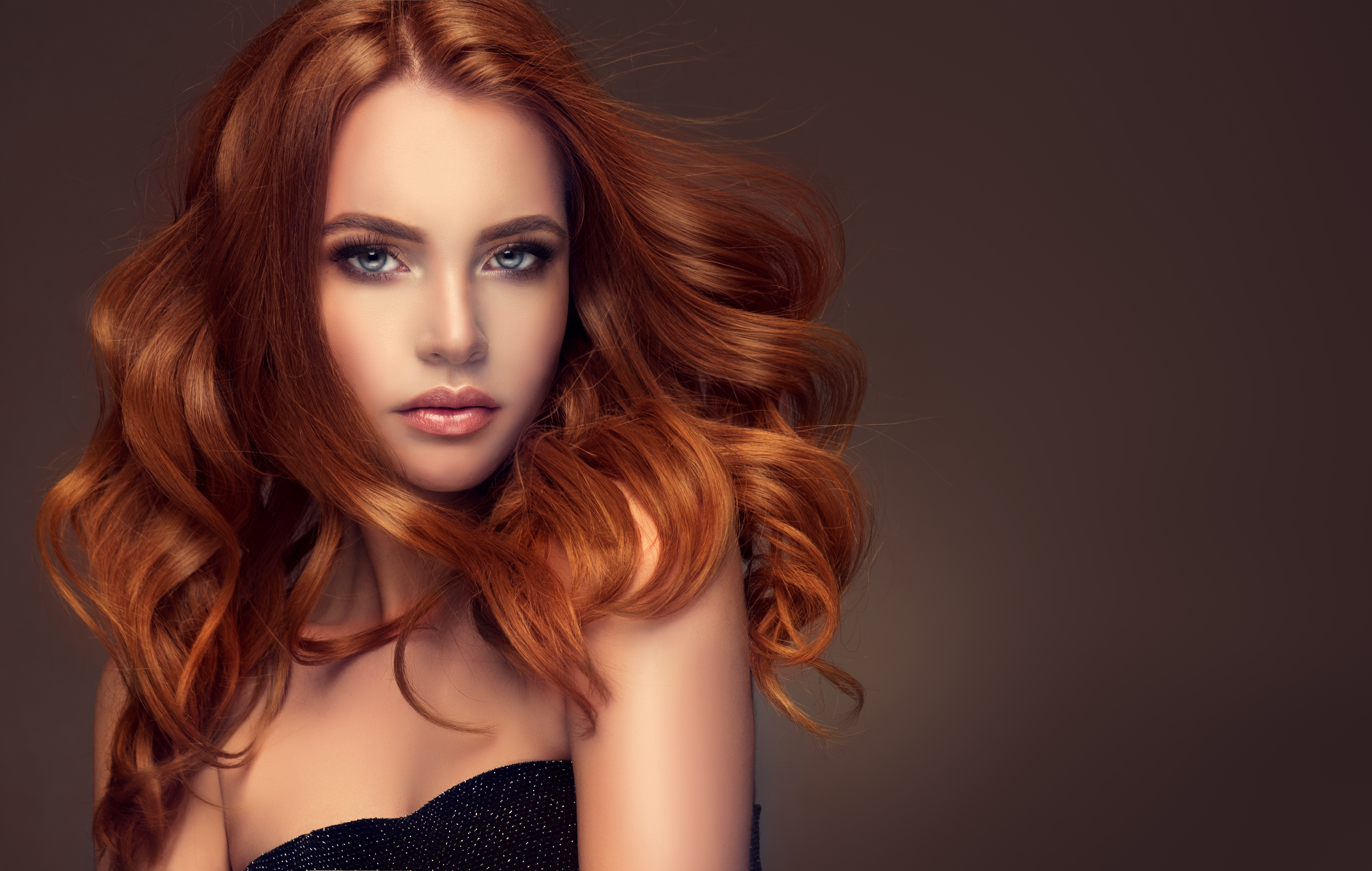 Redhead Woman with Blue Eyes and Makeup 4K HD Wallpaper